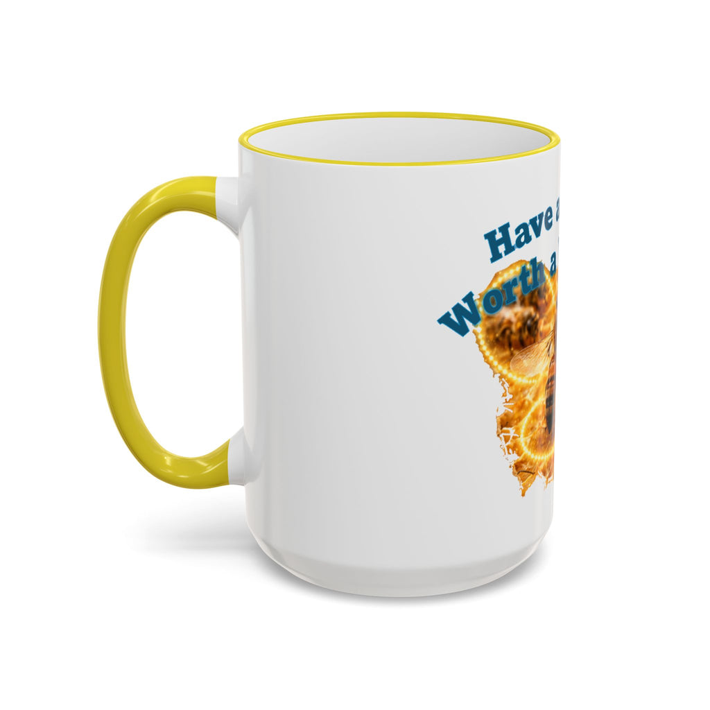 Have a Day Worth a Waggle! Bee Honey Mug — Accent Rim & Handle Coffee Cup