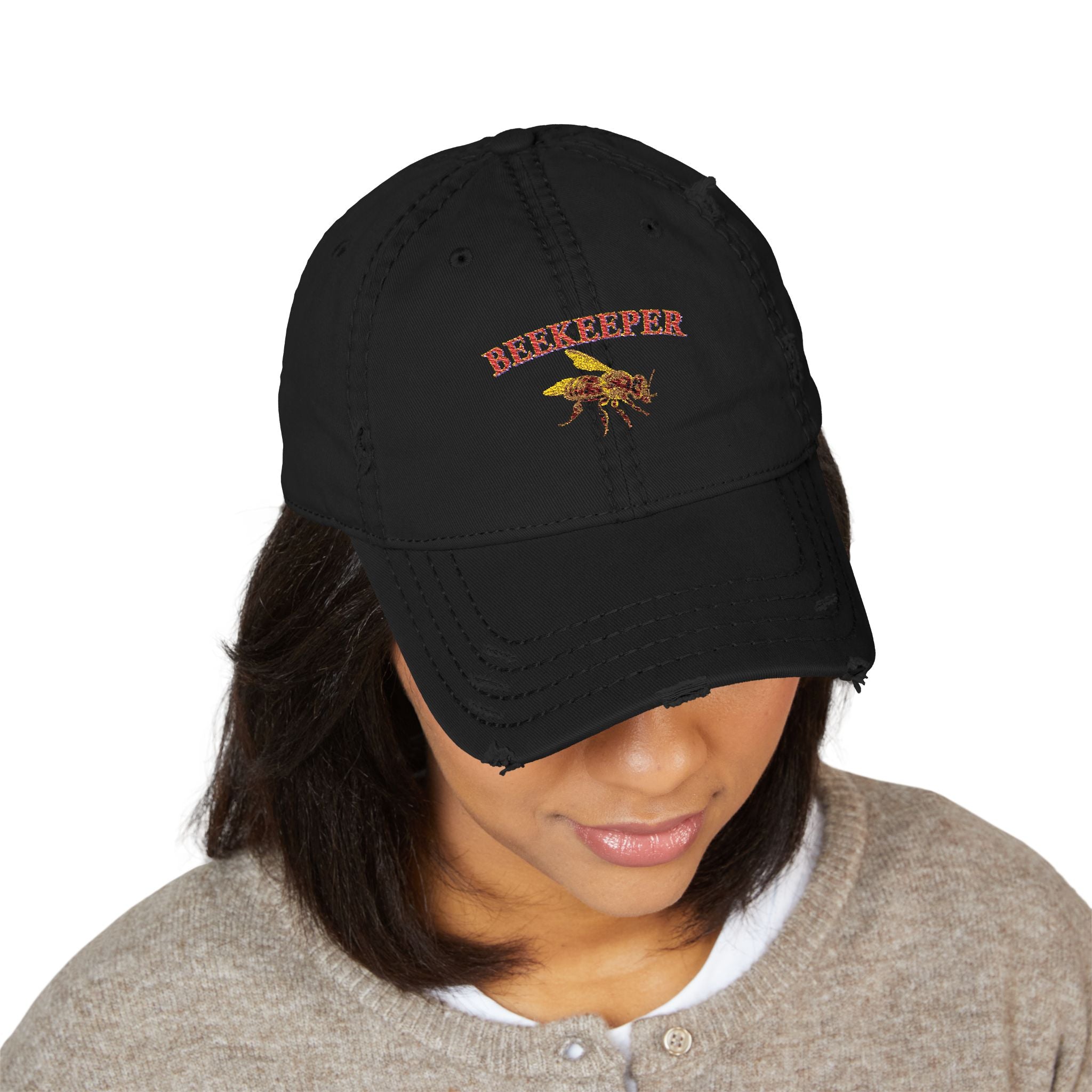 Beekeeper Embroidered Distressed Dad Hat — Vintage Beekeeping Cap