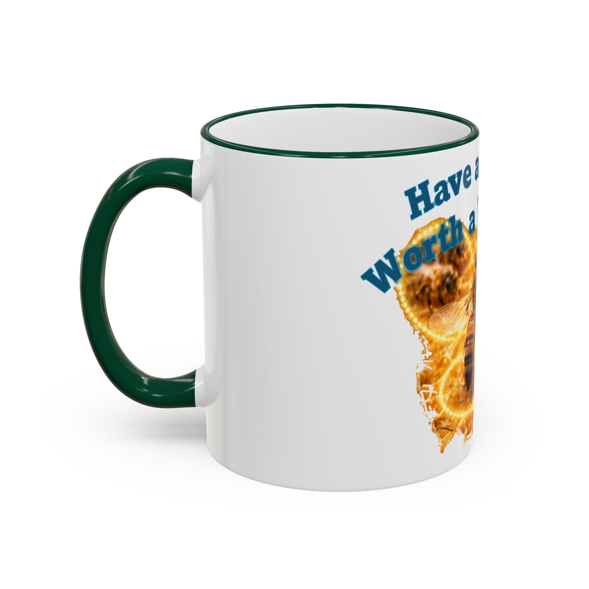 Have a Day Worth a Waggle! Bee Honey Mug — Accent Rim & Handle Coffee Cup