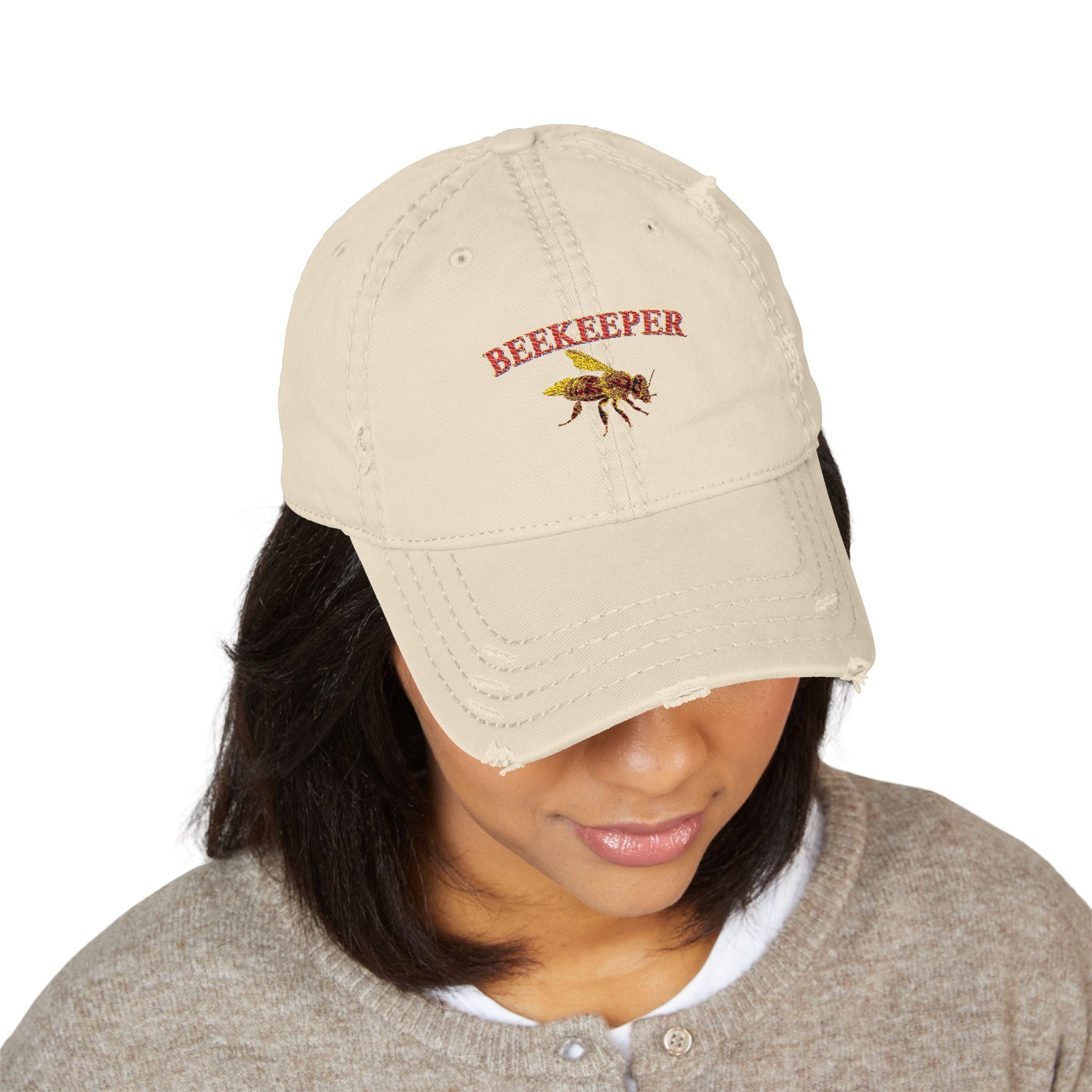Beekeeper Embroidered Distressed Dad Hat — Vintage Beekeeping Cap