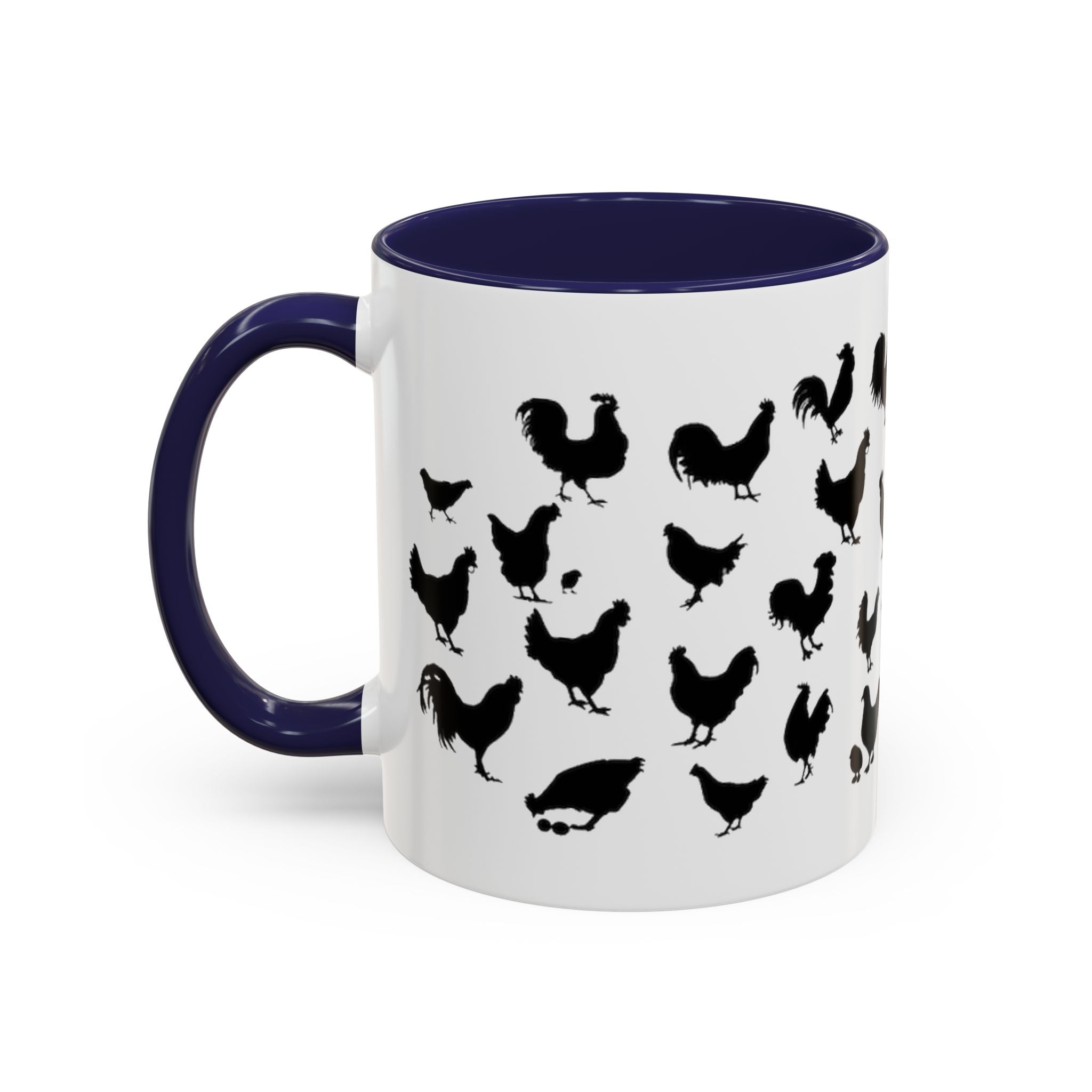 Chickens Silhouette Accent Coffee Mug – Black Hen Pattern (11/15 oz)