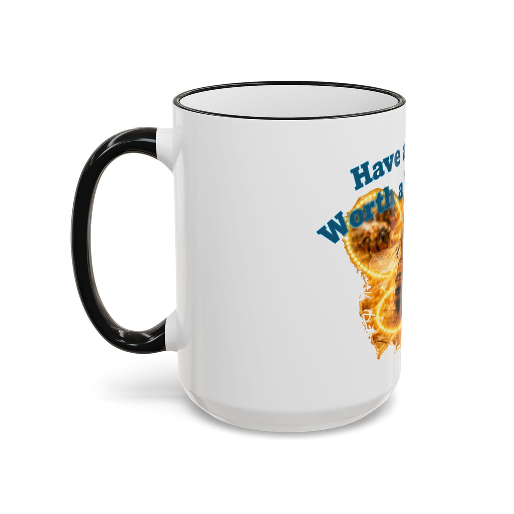 Have a Day Worth a Waggle! Bee Honey Mug — Accent Rim & Handle Coffee Cup