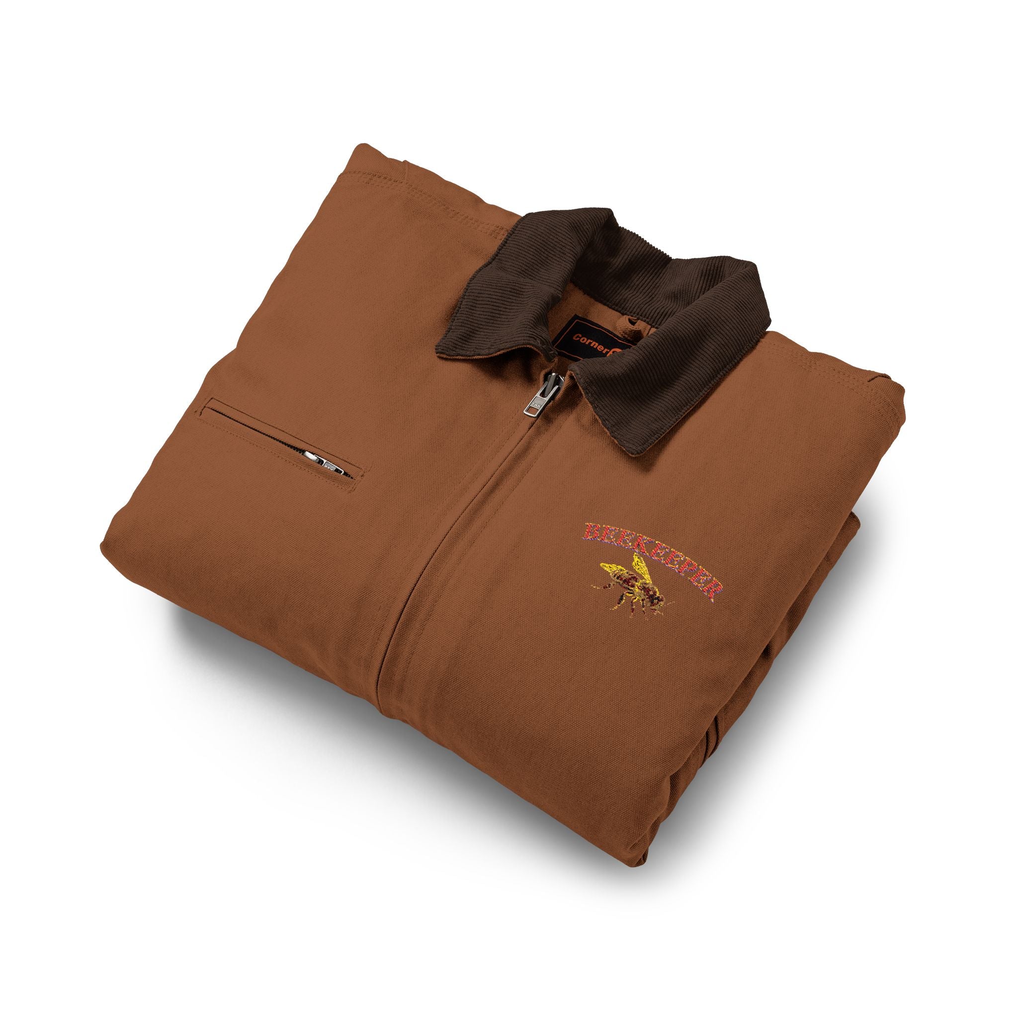 Beekeeper Duck Cloth Work Jacket — Embroidered Chest Logo, Durable Carpenter-Style Coat
