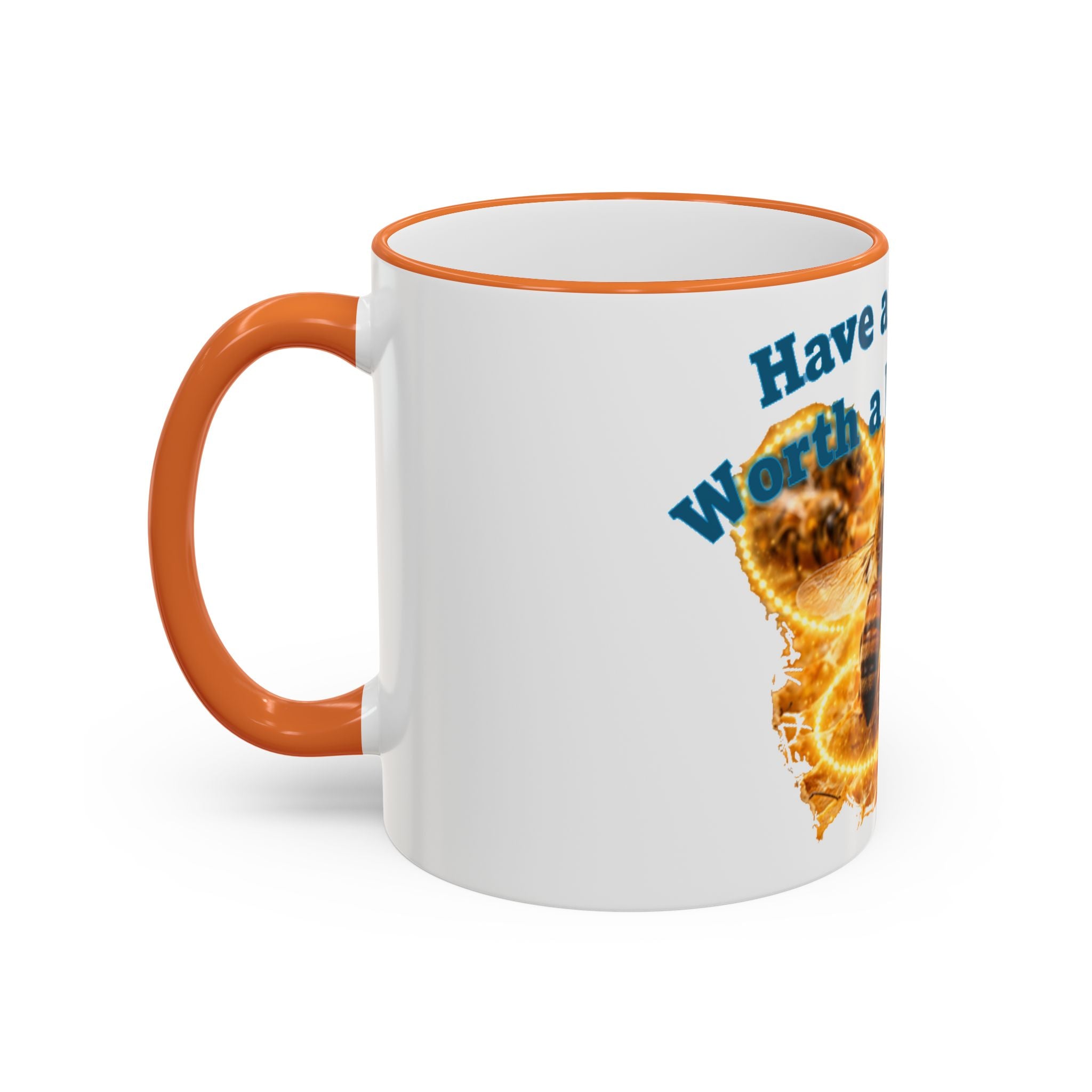 Have a Day Worth a Waggle! Bee Honey Mug — Accent Rim & Handle Coffee Cup