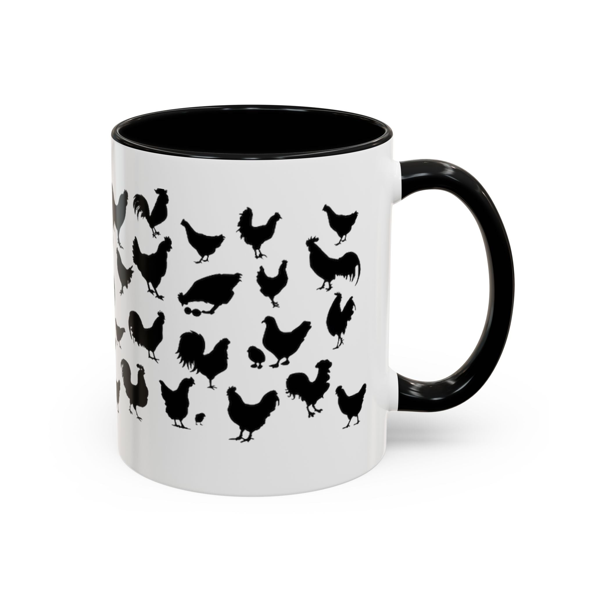 Chickens Silhouette Accent Coffee Mug – Black Hen Pattern (11/15 oz)