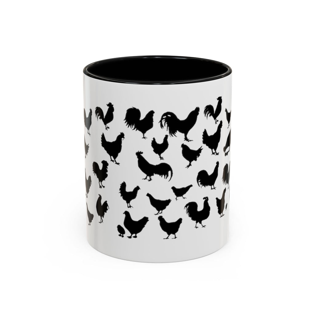 Chickens Silhouette Accent Coffee Mug – Black Hen Pattern (11/15 oz)