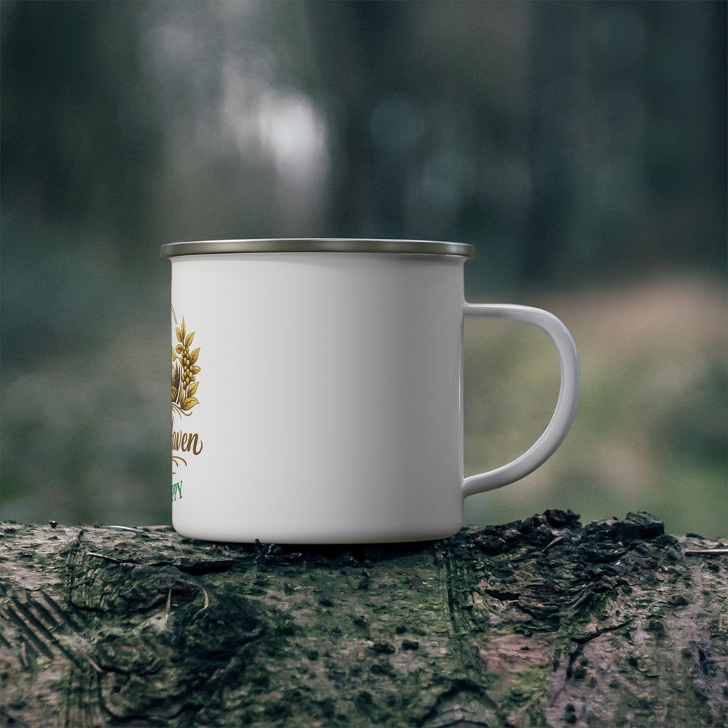 Hilltop Haven Farms “Brew Happy” Rustic Coffee Cup - Enamel Camping Mug