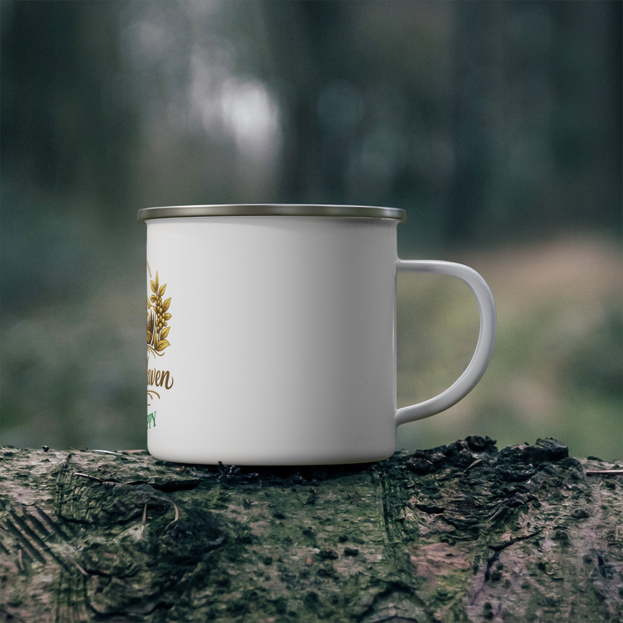 Hilltop Haven Farms “Brew Happy” Rustic Coffee Cup - Enamel Camping Mug