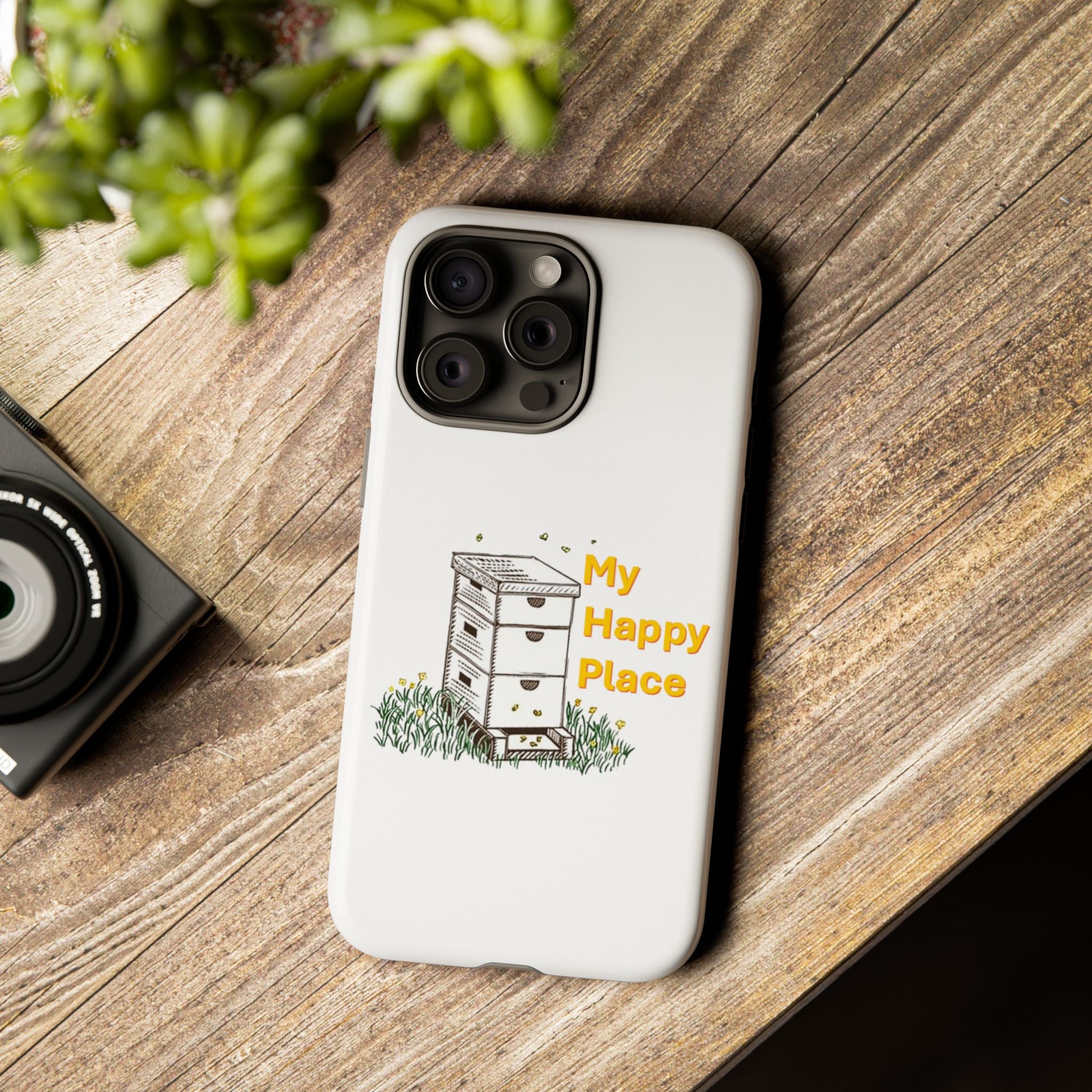 Phone Case — 'My Happy Place' Bee Hive Design Protective Cover