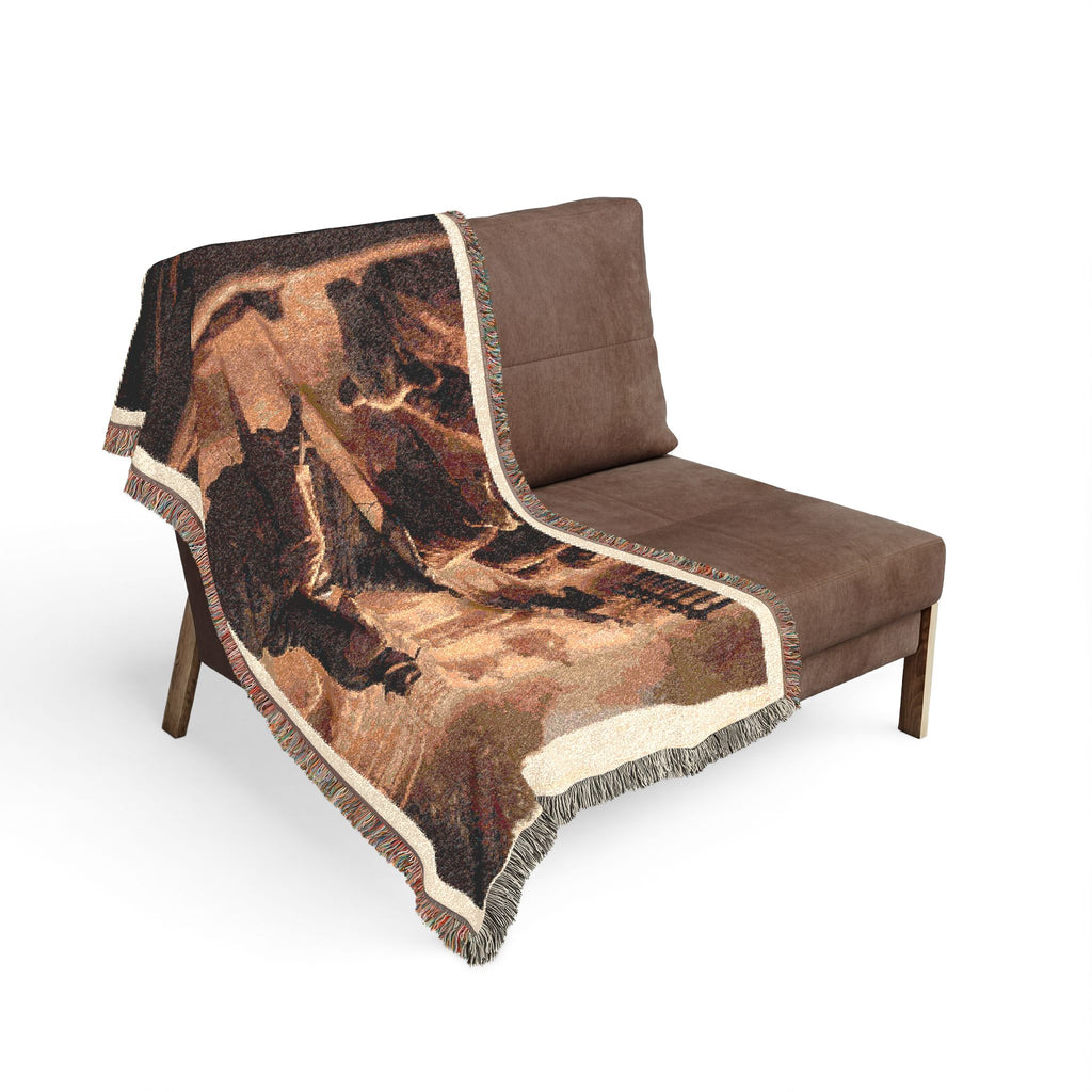 Rustic Old West Cowboys Woven Blanket — Vintage Throw