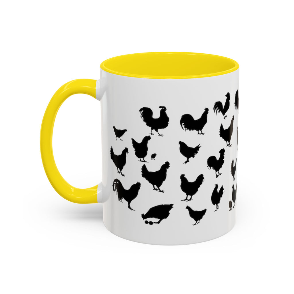 Chickens Silhouette Accent Coffee Mug – Black Hen Pattern (11/15 oz)