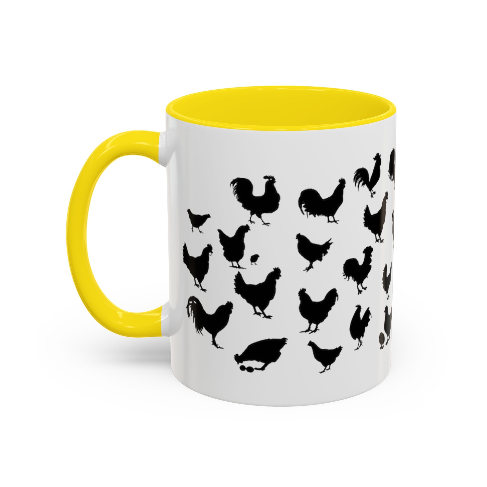 Chickens Silhouette Accent Coffee Mug – Black Hen Pattern (11/15 oz)