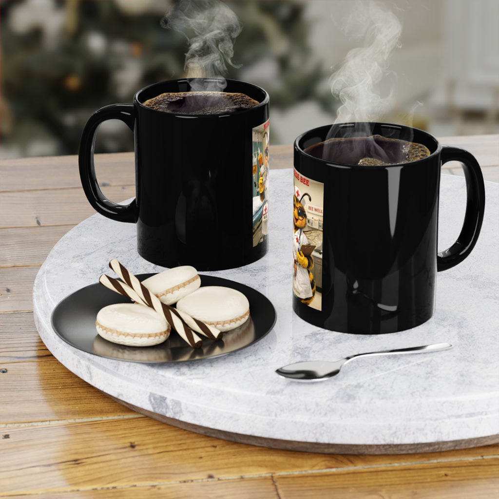 Nurse Bee Coffee Mug - Cute Nurse Bee Design 11oz Black Mug