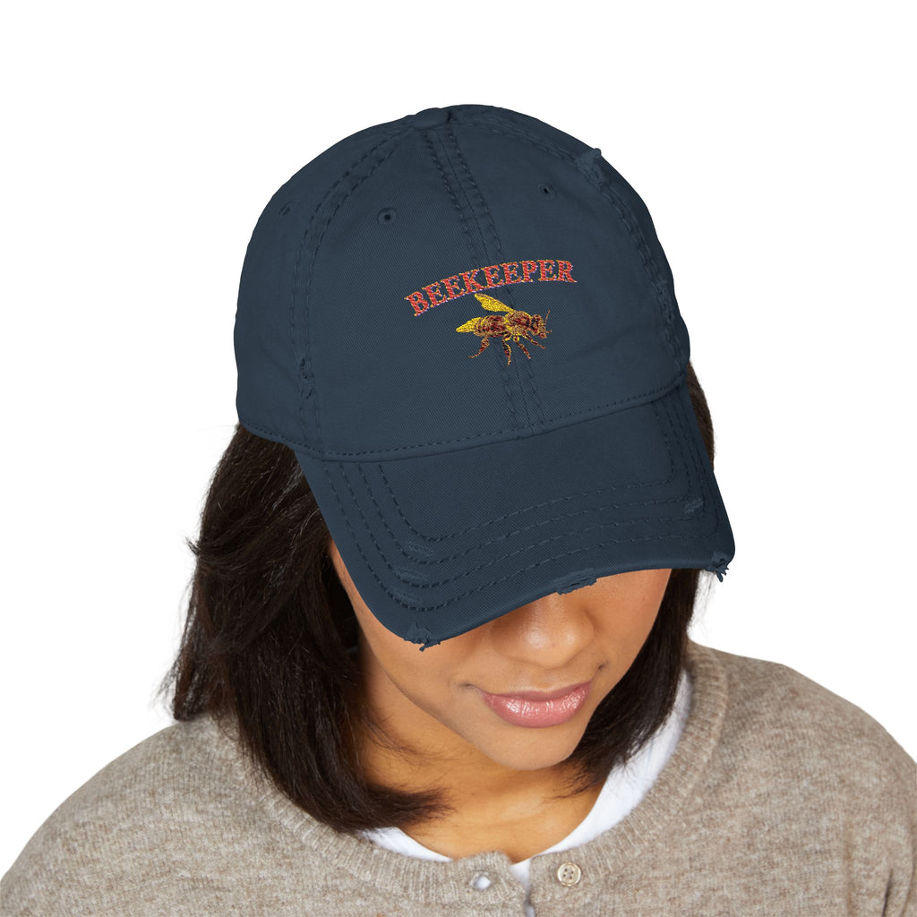 Beekeeper Embroidered Distressed Dad Hat — Vintage Beekeeping Cap