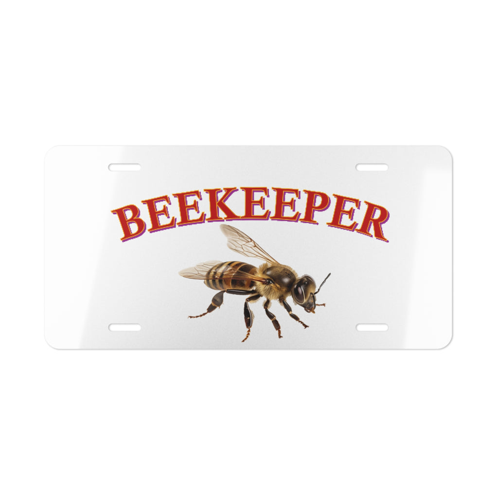 Beekeeper Vanity License Plate — Decorative Aluminum Front Plate with Bee Graphic