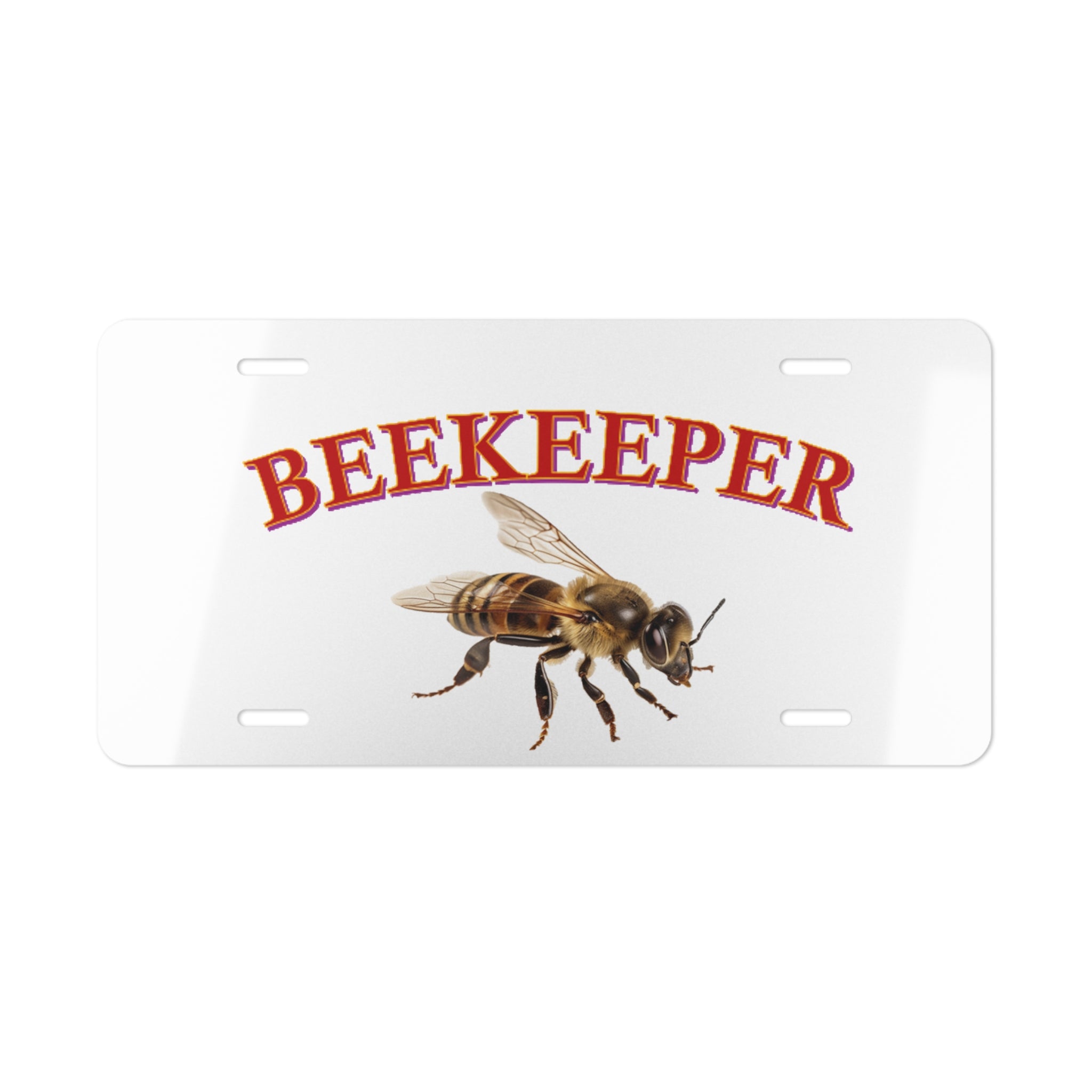 Beekeeper Vanity License Plate — Decorative Aluminum Front Plate with Bee Graphic