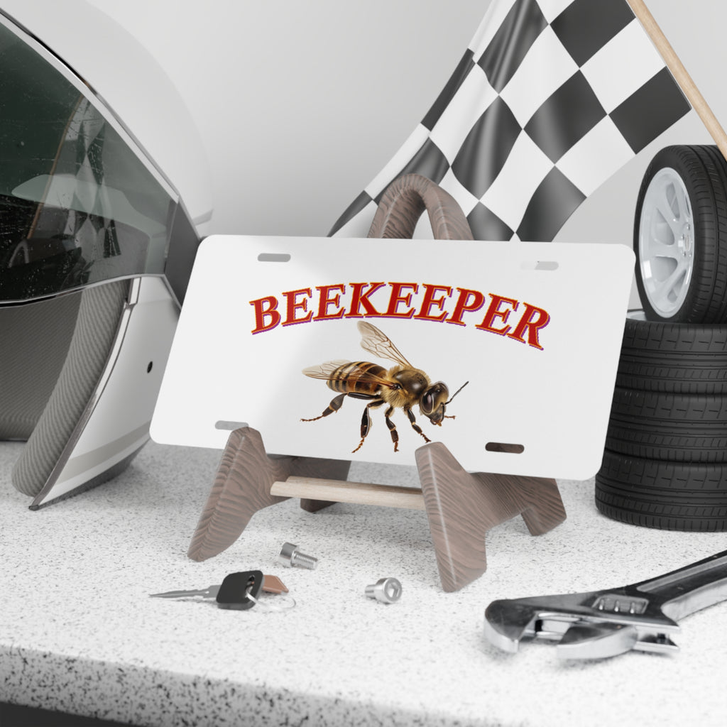 Beekeeper Vanity License Plate — Decorative Aluminum Front Plate with Bee Graphic
