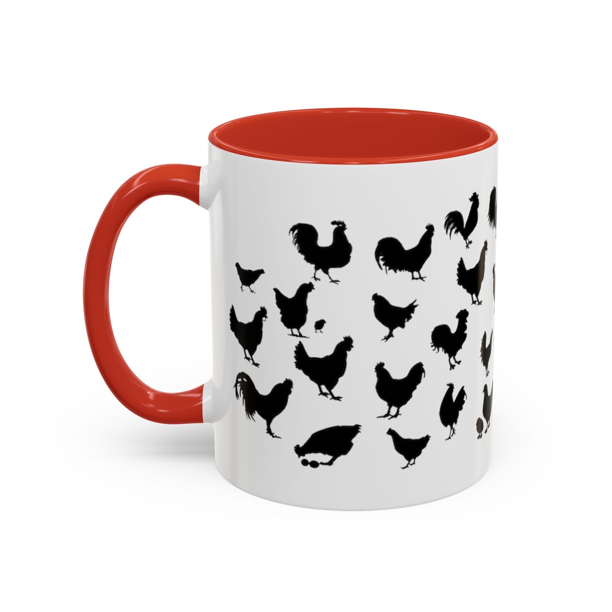 Chickens Silhouette Accent Coffee Mug – Black Hen Pattern (11/15 oz)