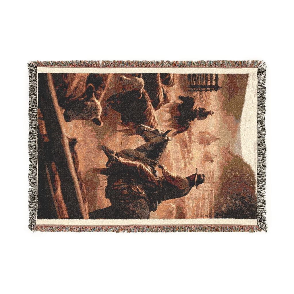 Rustic Old West Cowboys Woven Blanket — Vintage Throw