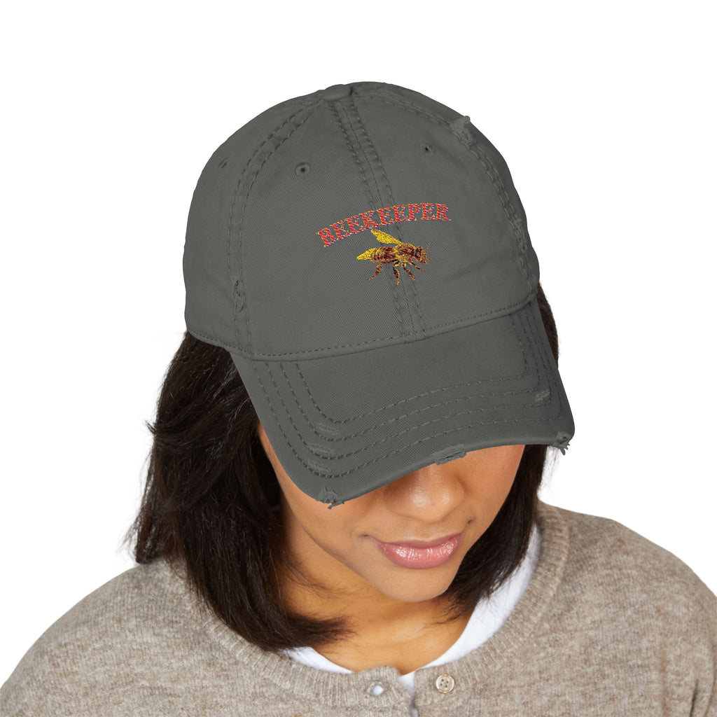 Beekeeper Embroidered Distressed Dad Hat — Vintage Beekeeping Cap