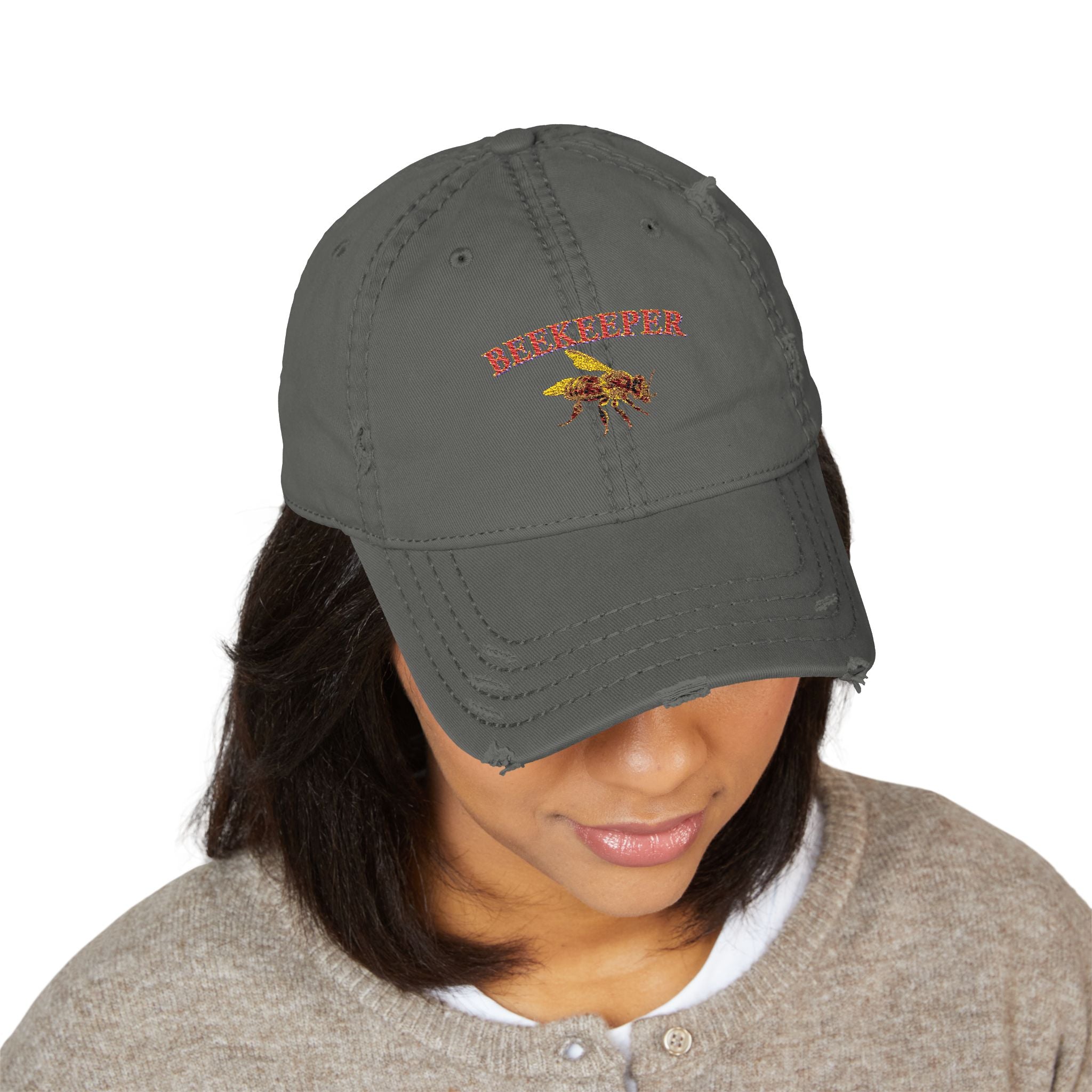 Beekeeper Embroidered Distressed Dad Hat — Vintage Beekeeping Cap