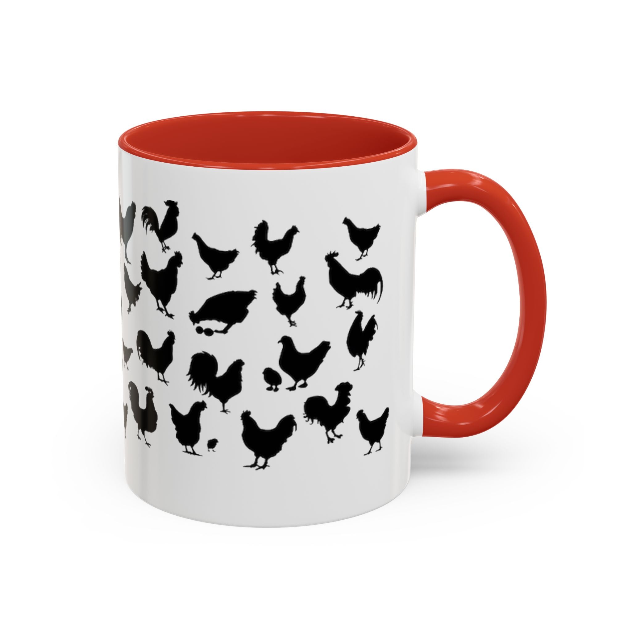 Chickens Silhouette Accent Coffee Mug – Black Hen Pattern (11/15 oz)