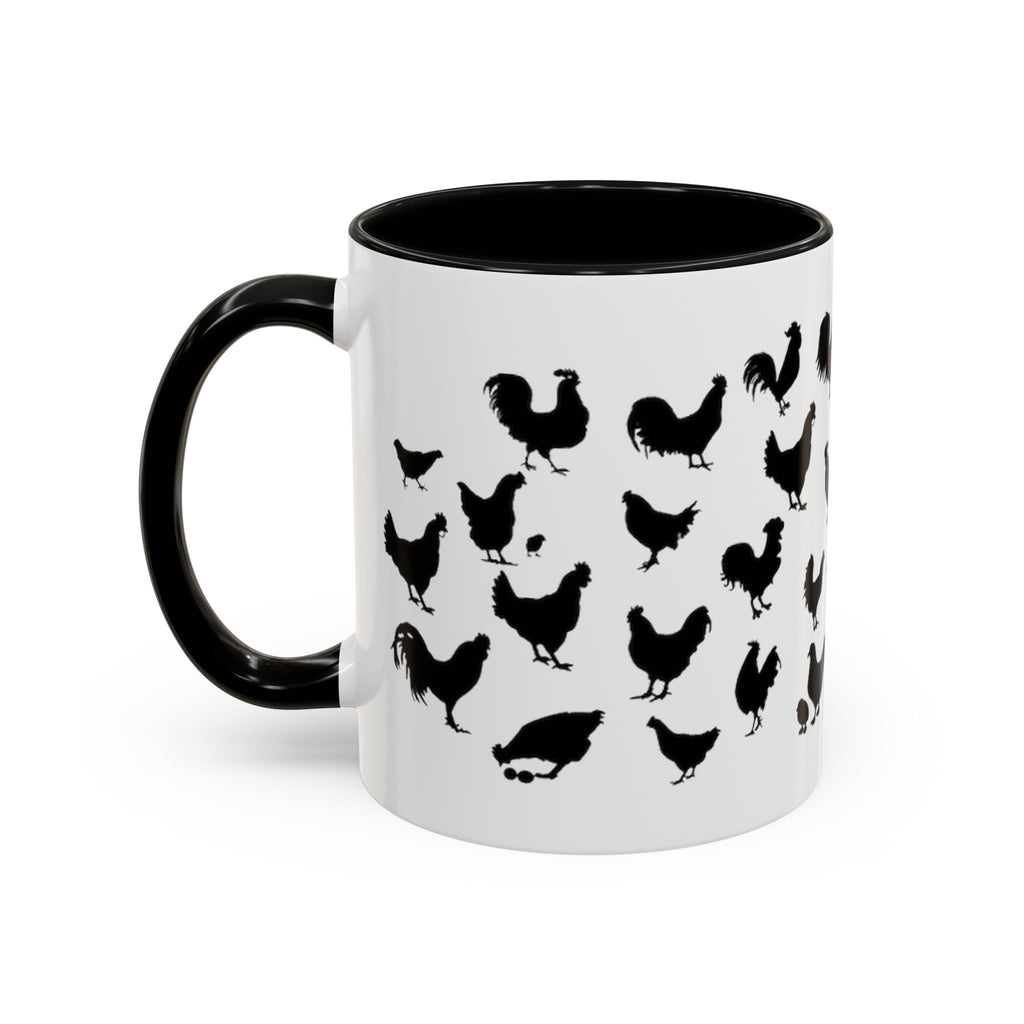 Chickens Silhouette Accent Coffee Mug – Black Hen Pattern (11/15 oz)