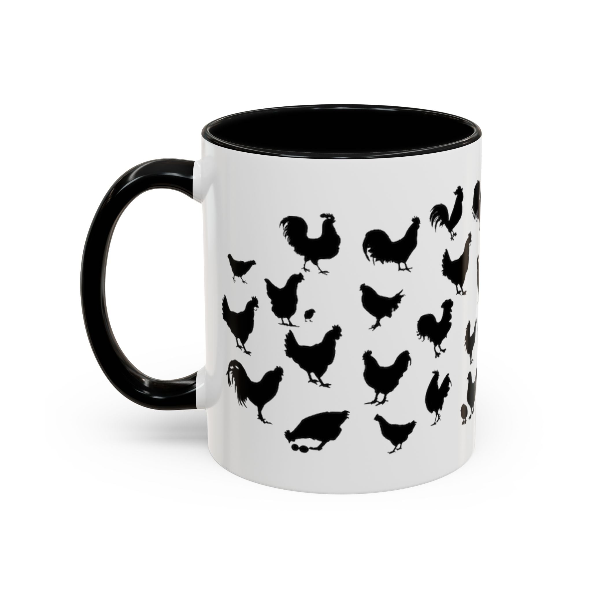 Chickens Silhouette Accent Coffee Mug – Black Hen Pattern (11/15 oz)