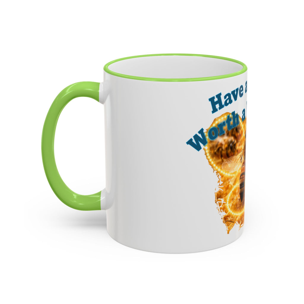 Have a Day Worth a Waggle! Bee Honey Mug — Accent Rim & Handle Coffee Cup