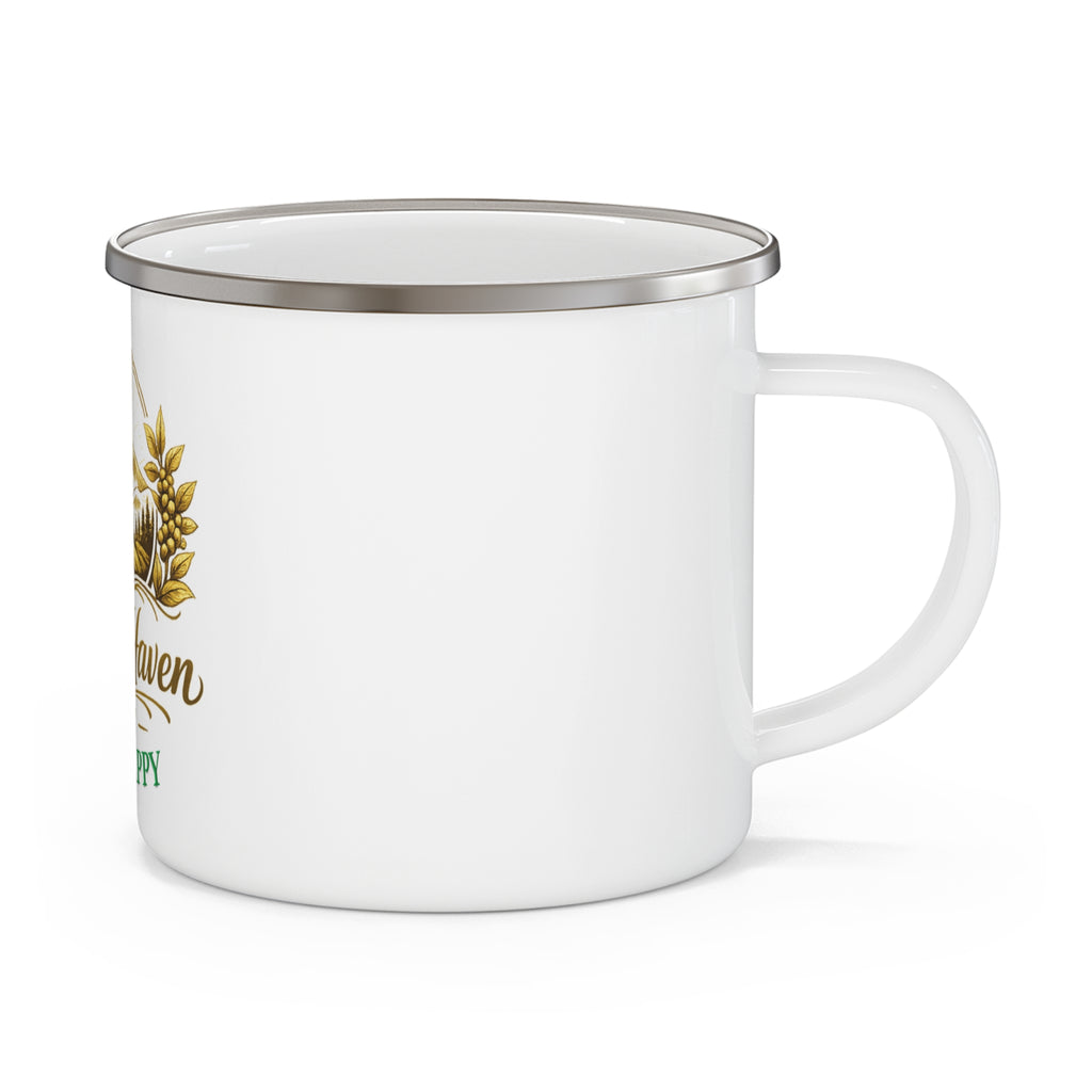 Hilltop Haven Farms “Brew Happy” Rustic Coffee Cup - Enamel Camping Mug