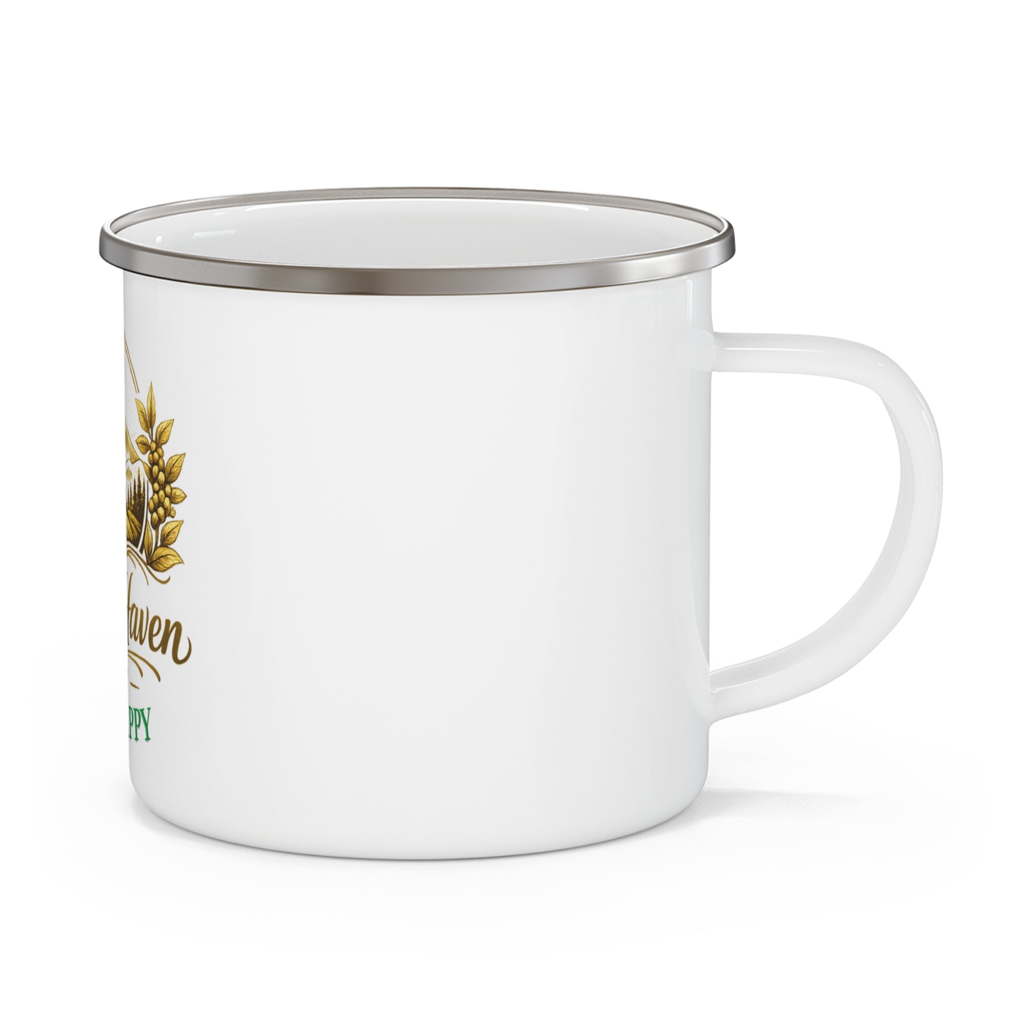 Hilltop Haven Farms “Brew Happy” Rustic Coffee Cup - Enamel Camping Mug