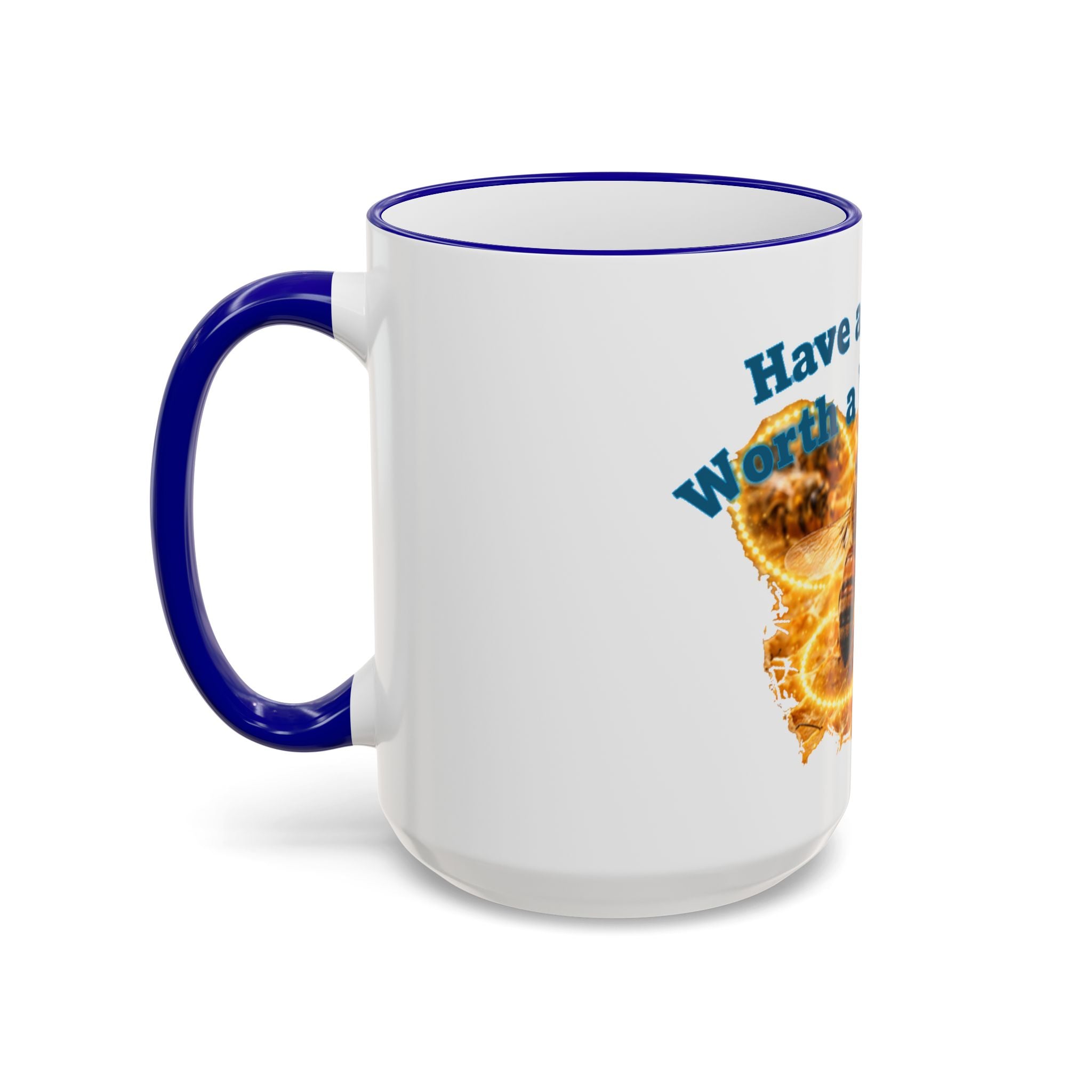 Have a Day Worth a Waggle! Bee Honey Mug — Accent Rim & Handle Coffee Cup