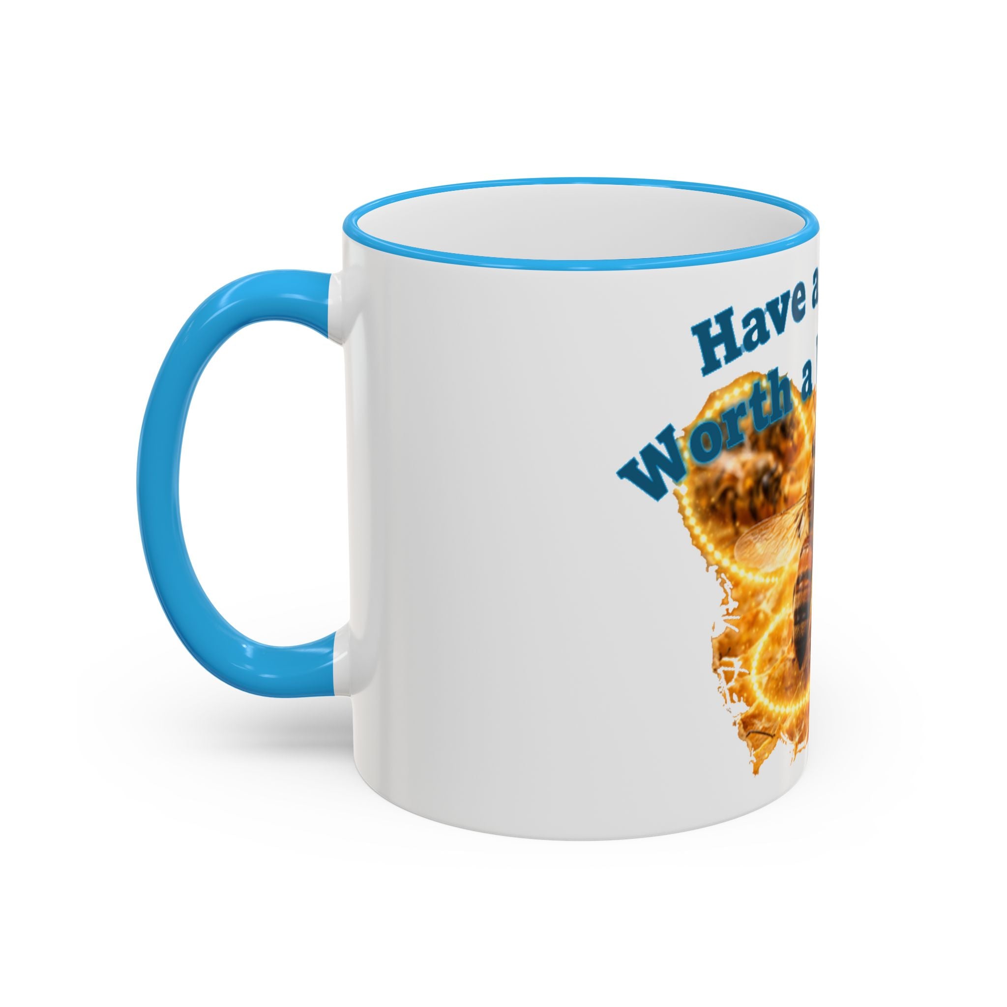 Have a Day Worth a Waggle! Bee Honey Mug — Accent Rim & Handle Coffee Cup