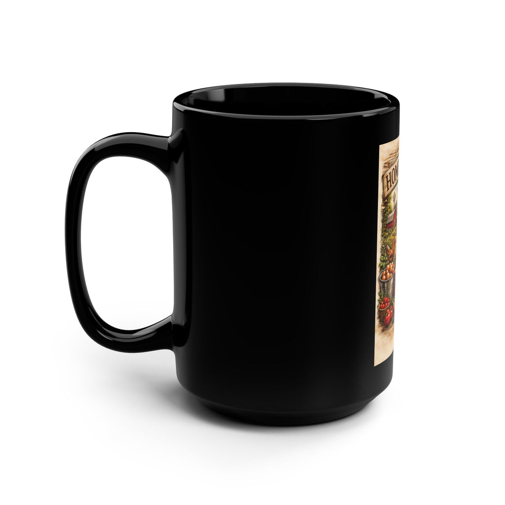 Homesteader Farmhouse Black Coffee Mug — 15oz Rustic Sunflower & Harvest Design