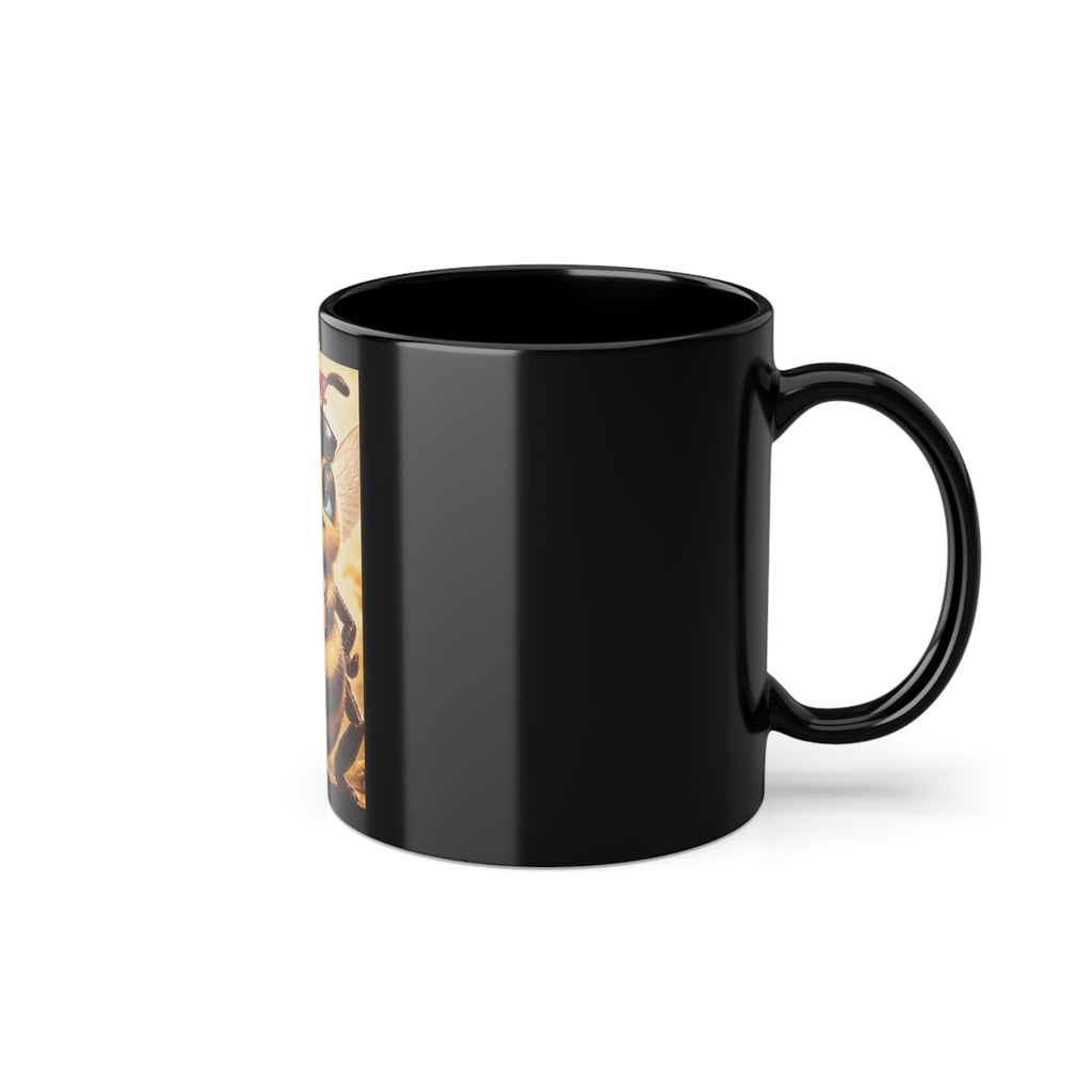 Drone Bee Black Coffee Mug — Cute Cartoon Bee Graphic 11oz