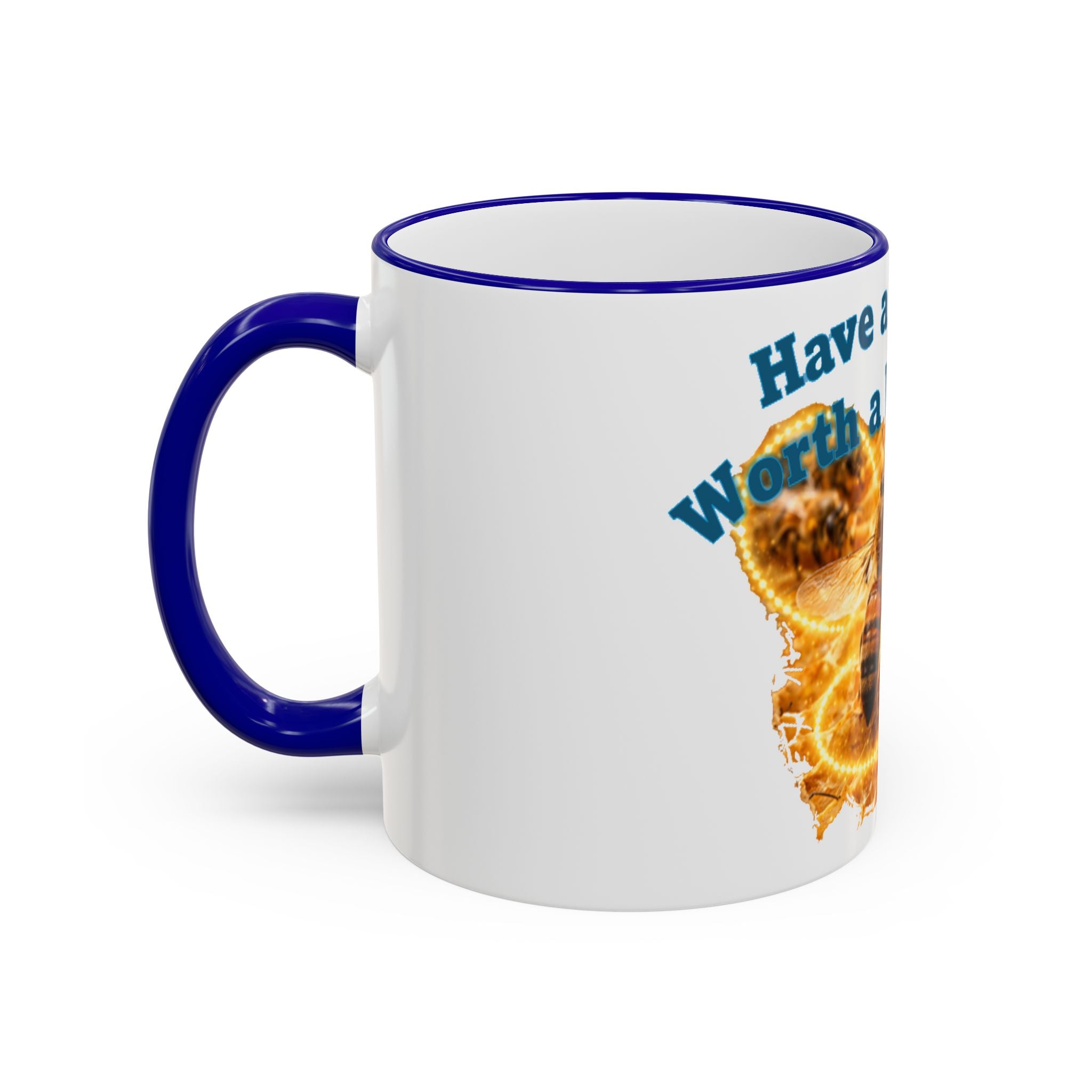 Have a Day Worth a Waggle! Bee Honey Mug — Accent Rim & Handle Coffee Cup