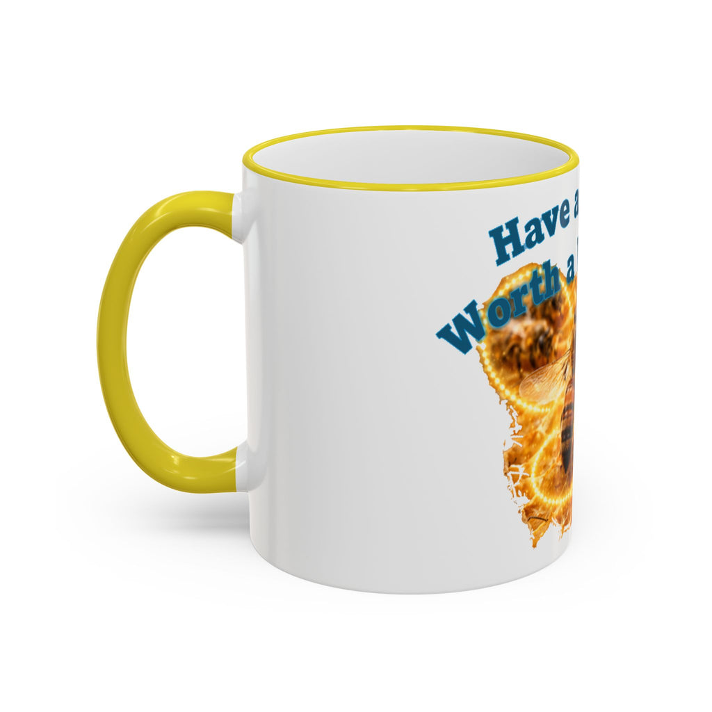 Have a Day Worth a Waggle! Bee Honey Mug — Accent Rim & Handle Coffee Cup