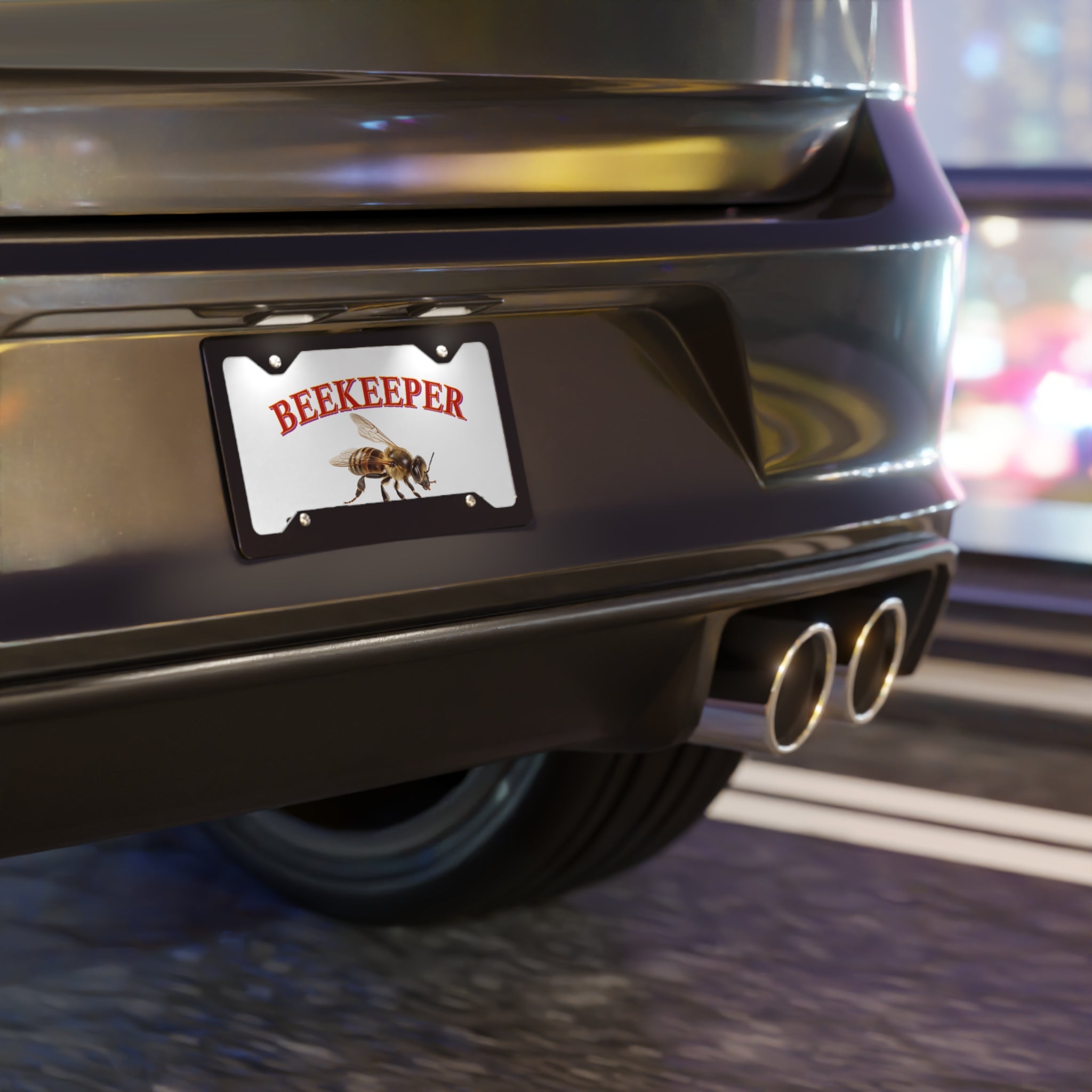 Beekeeper Vanity License Plate — Decorative Aluminum Front Plate with Bee Graphic