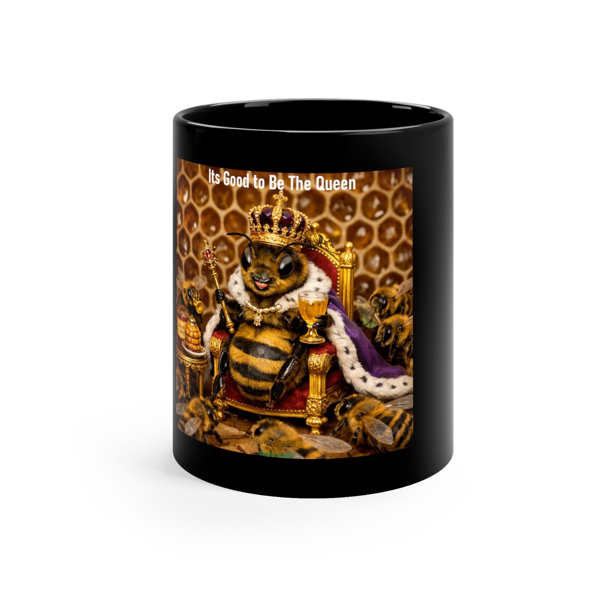 Queen Bee Coffee Mug — “It’s Good to Be The Queen” 11oz Black Ceramic