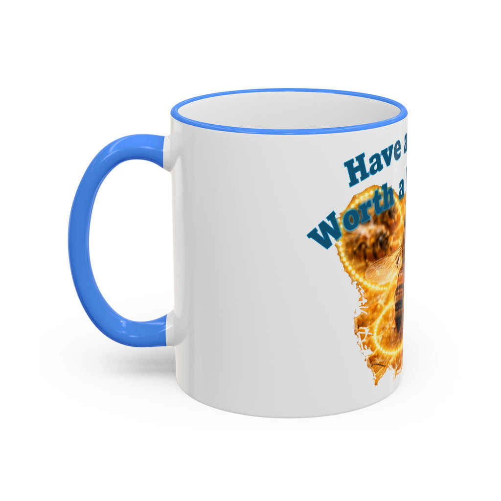 Have a Day Worth a Waggle! Bee Honey Mug — Accent Rim & Handle Coffee Cup
