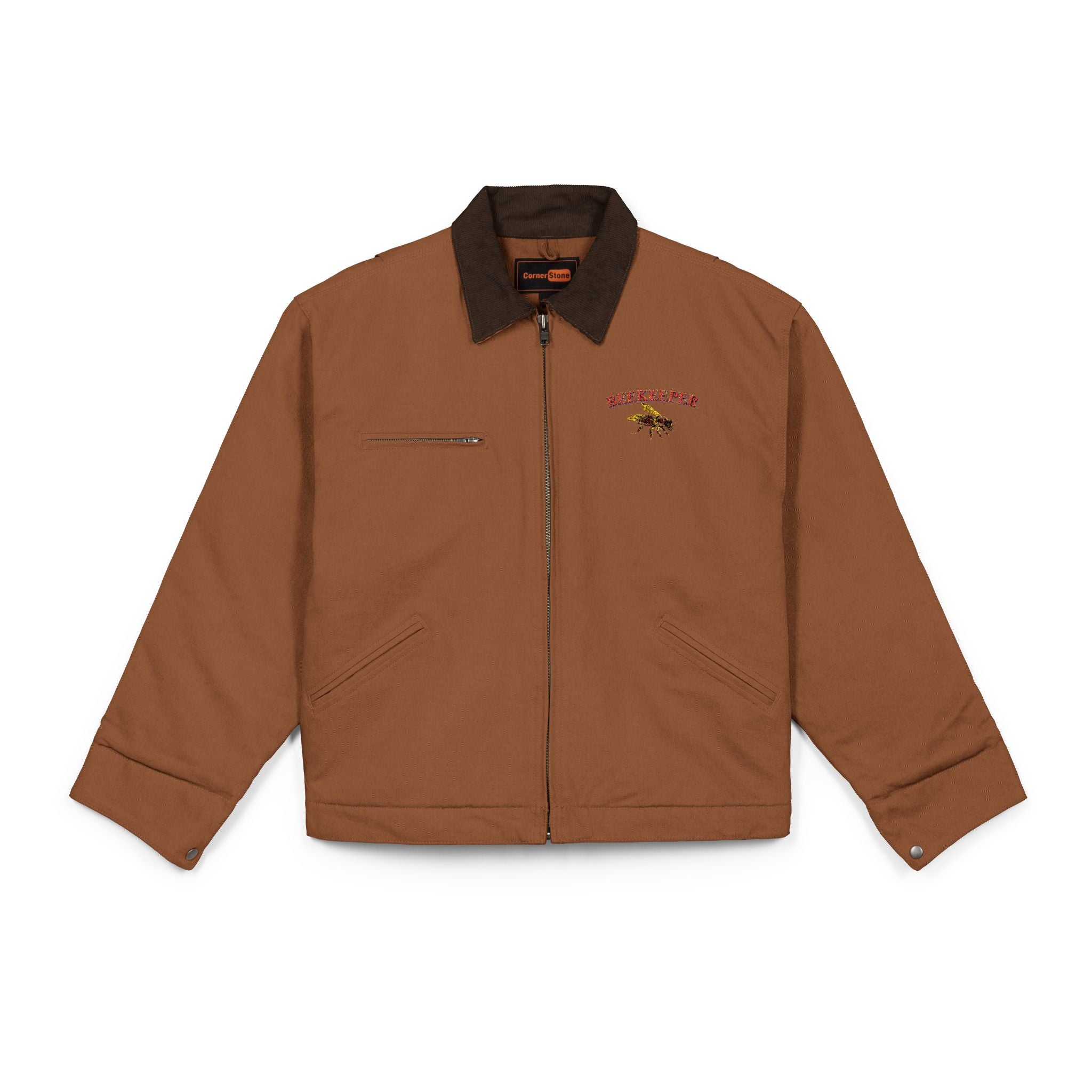 Beekeeper Duck Cloth Work Jacket — Embroidered Chest Logo, Durable Carpenter-Style Coat