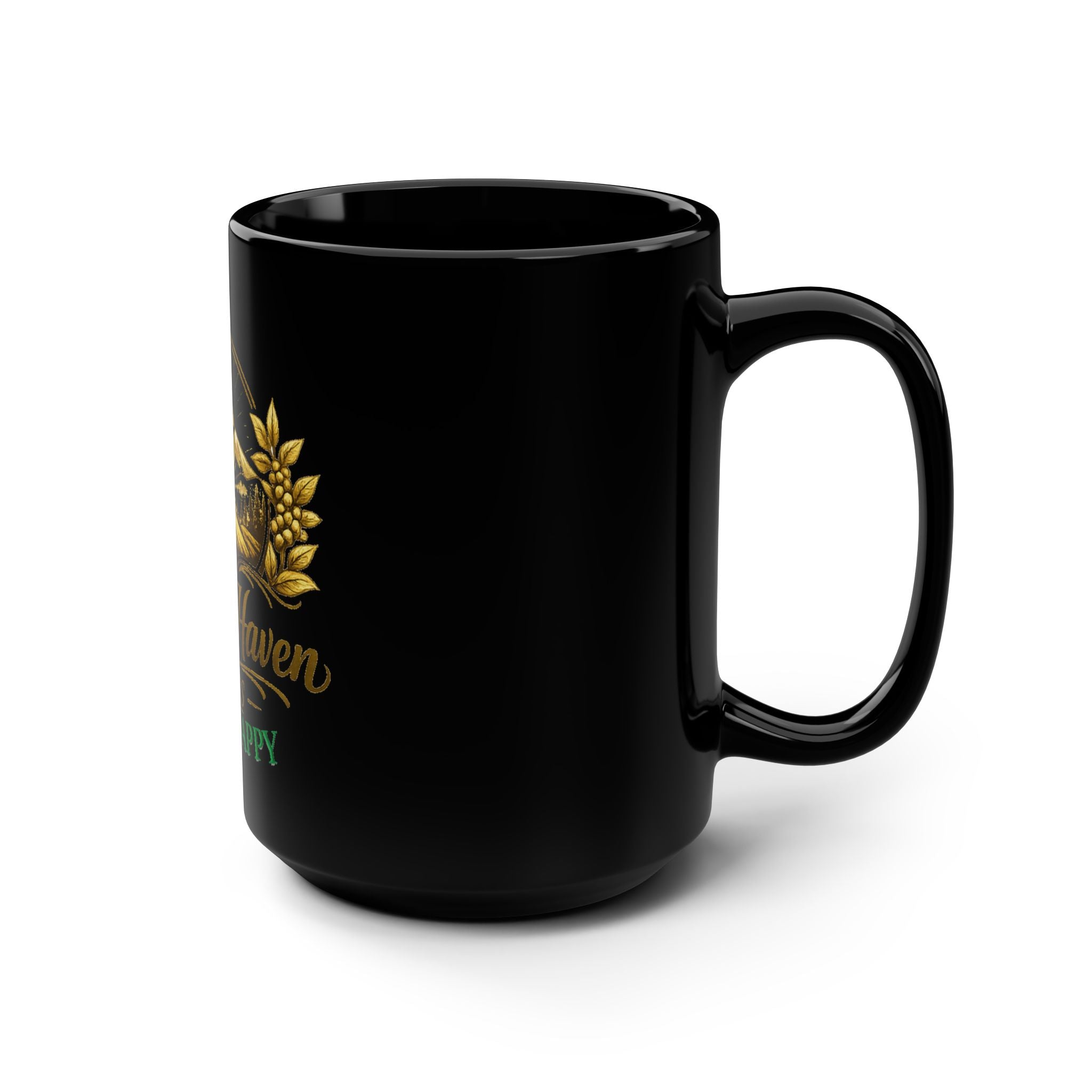 Hilltop Haven Farms 15oz Black Mug – "Brew Happy" Rustic Farmhouse Coffee Cup