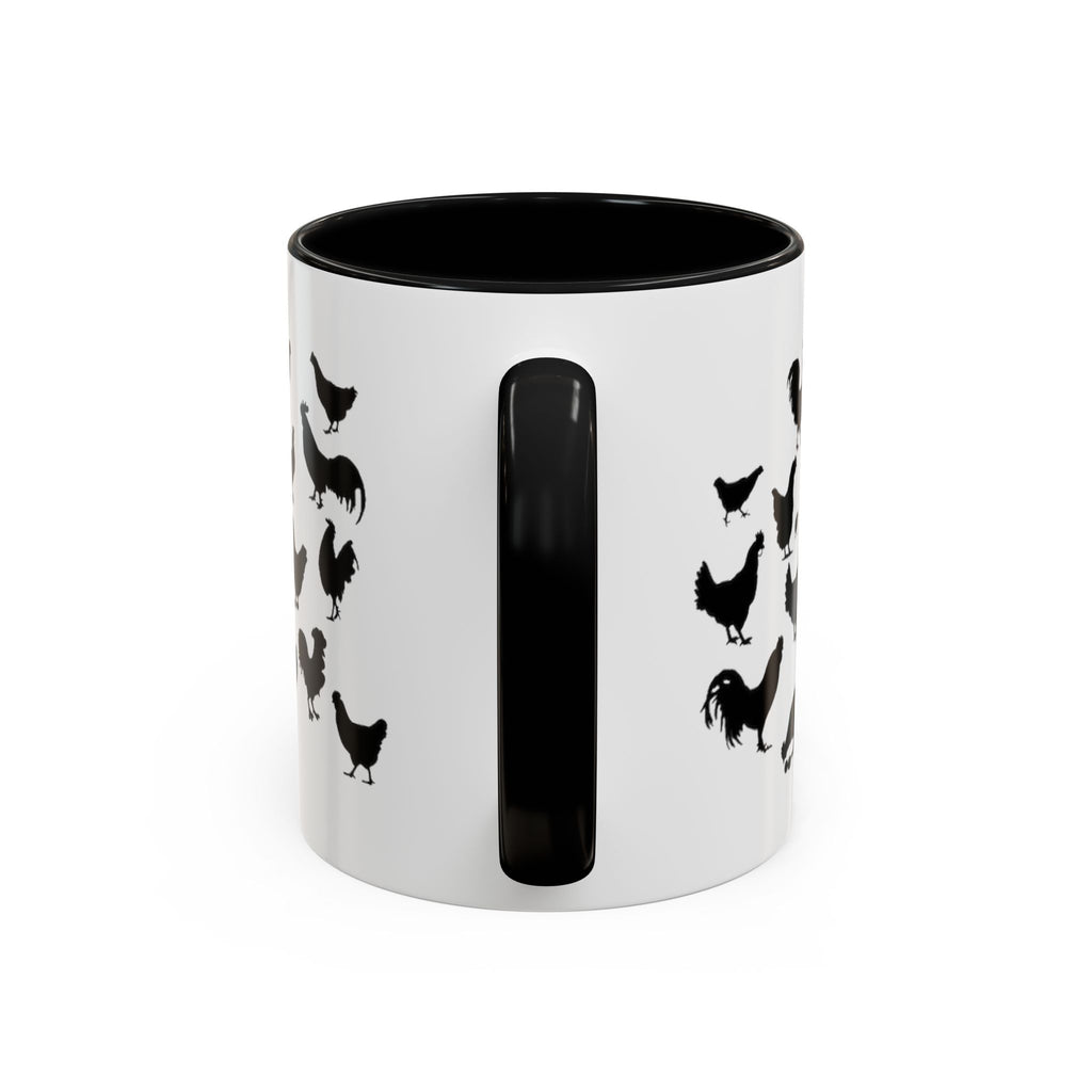 Chickens Silhouette Accent Coffee Mug – Black Hen Pattern (11/15 oz)
