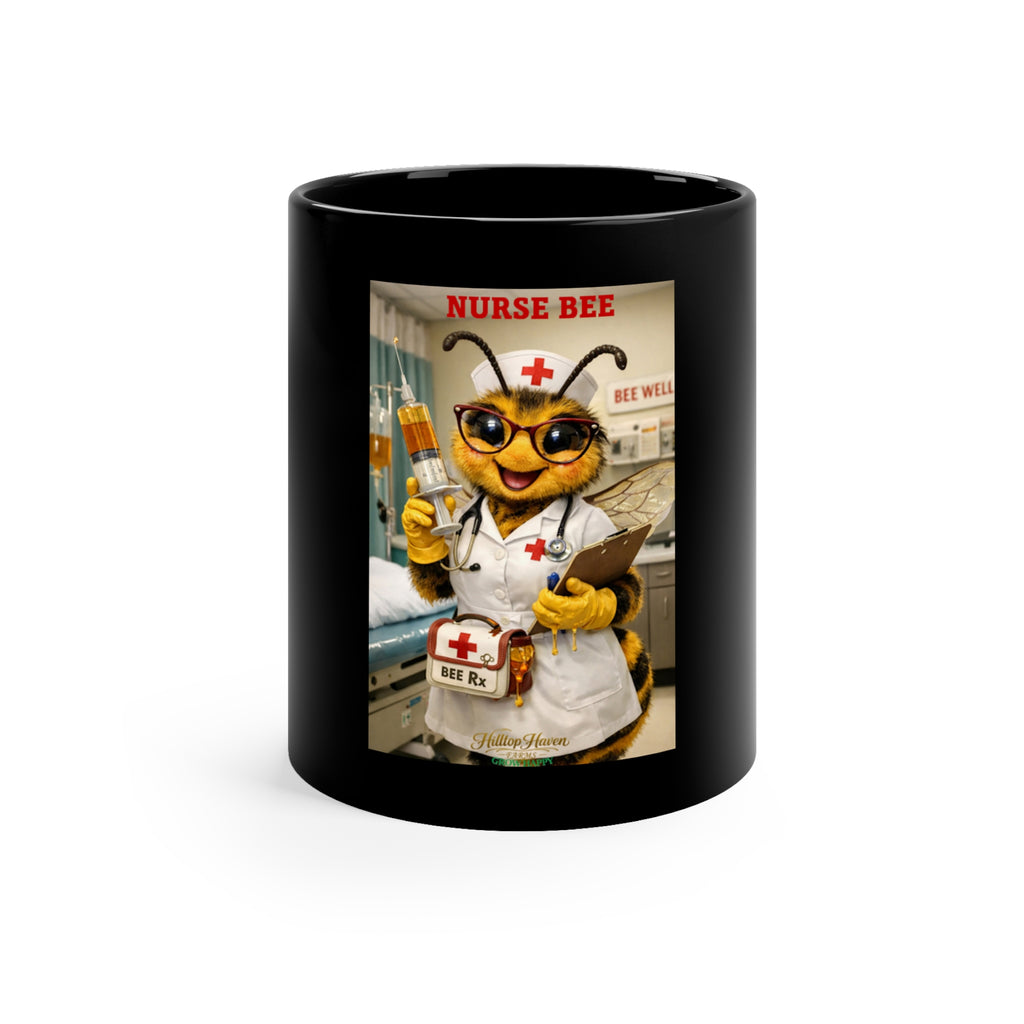 Nurse Bee Coffee Mug - Cute Nurse Bee Design 11oz Black Mug