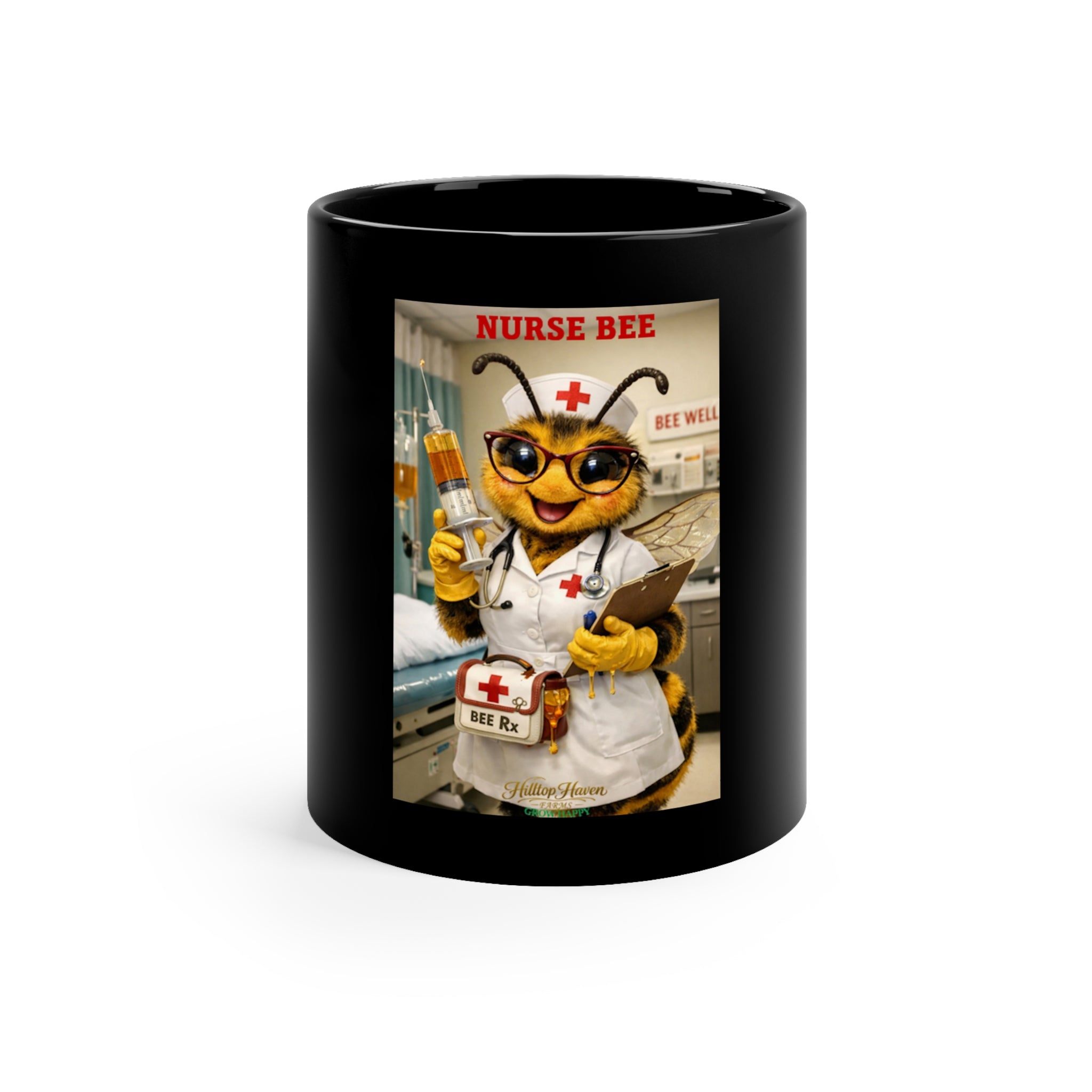 Nurse Bee Coffee Mug - Cute Nurse Bee Design 11oz Black Mug