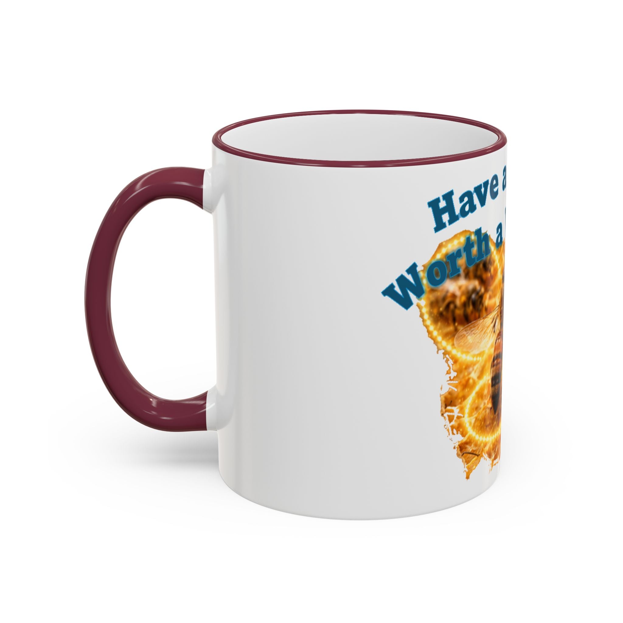 Have a Day Worth a Waggle! Bee Honey Mug — Accent Rim & Handle Coffee Cup