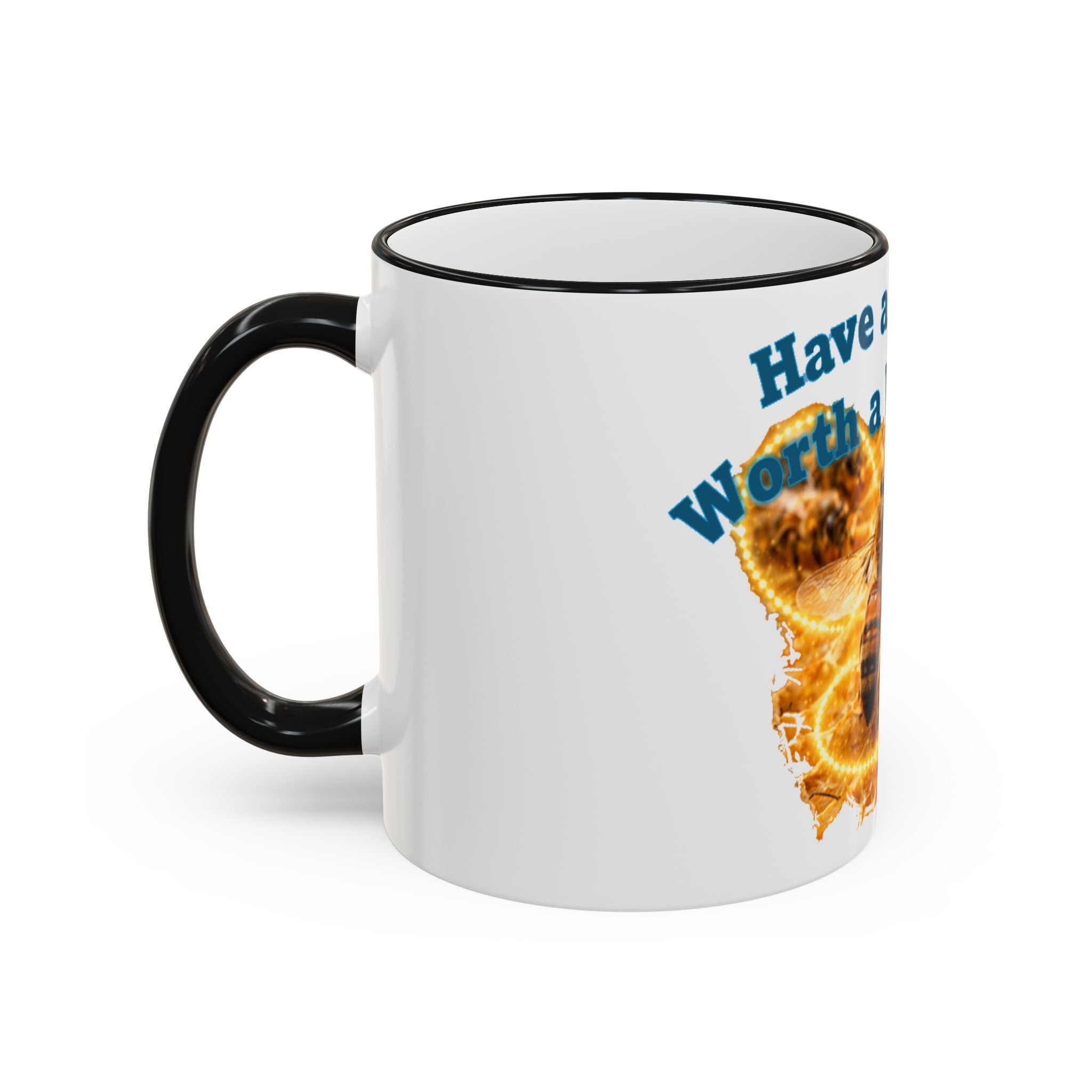 Have a Day Worth a Waggle! Bee Honey Mug — Accent Rim & Handle Coffee Cup