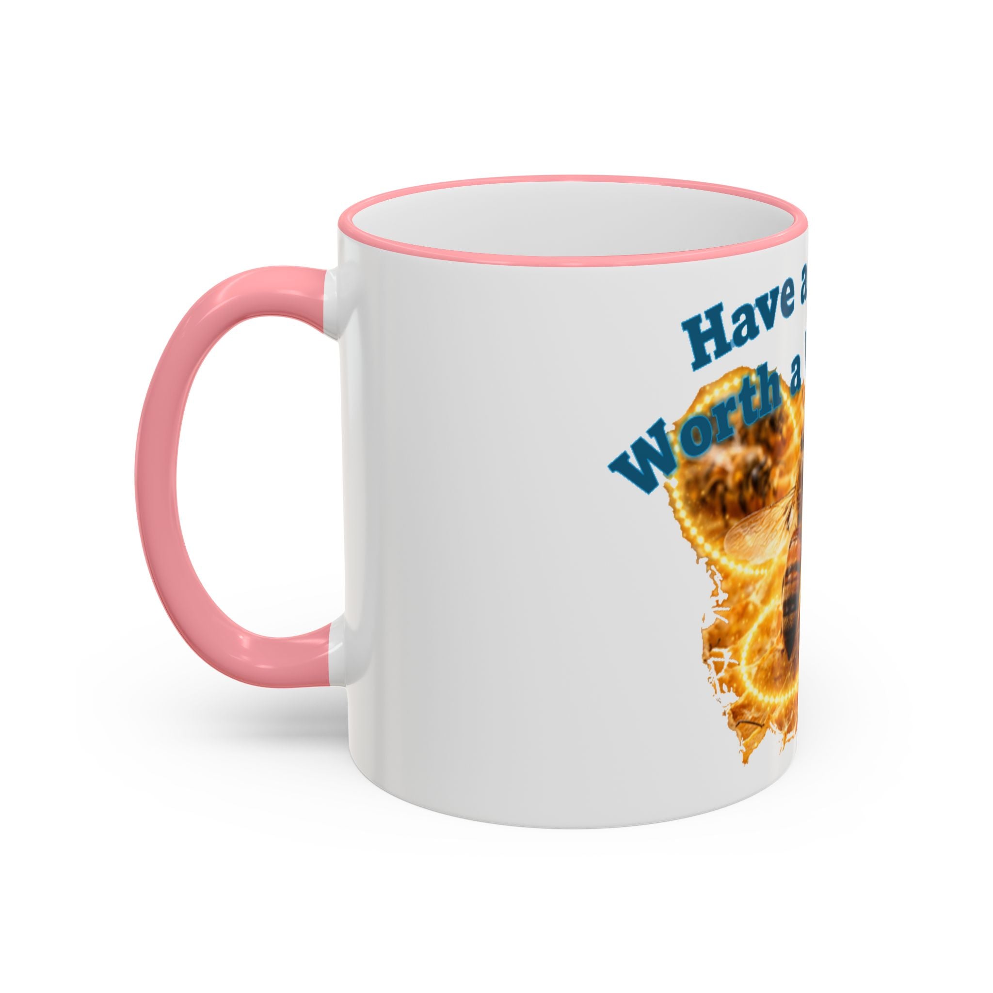 Have a Day Worth a Waggle! Bee Honey Mug — Accent Rim & Handle Coffee Cup